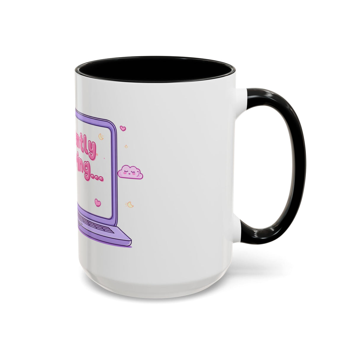 Accent Coffee Mug — "Currently Buffering" Cute Kawaii Laptop Design