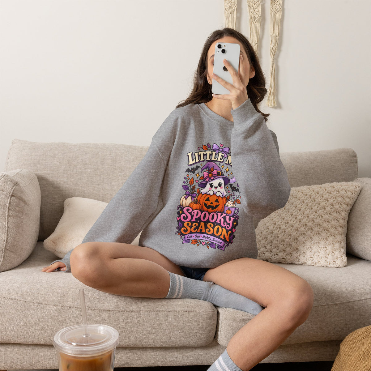 Little Miss Spooky Season Sweatshirt — Cute Halloween Ghost & Pumpkin Crewneck