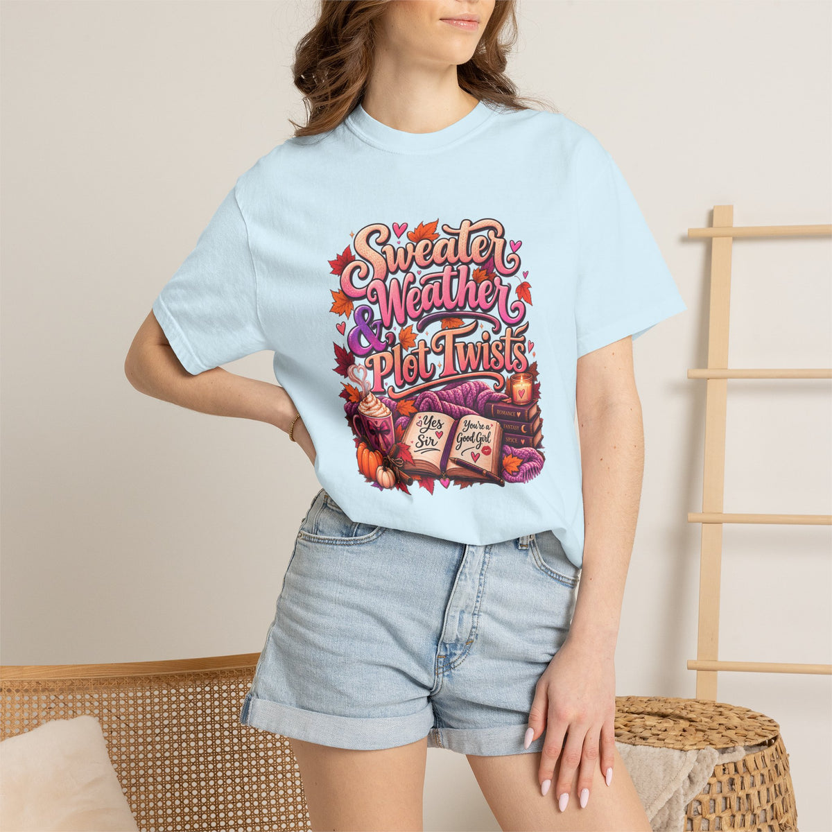 Sweater Weather Plot Twists Tee — Cozy Autumn Book Lover T-Shirt