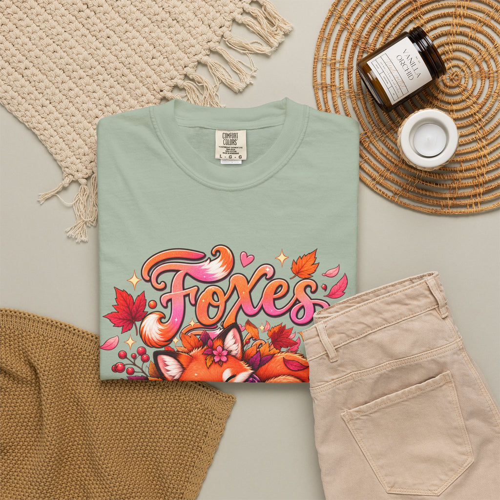 Foxes & Falling Leaves T-Shirt — Cozy Autumn Fox Graphic Tee