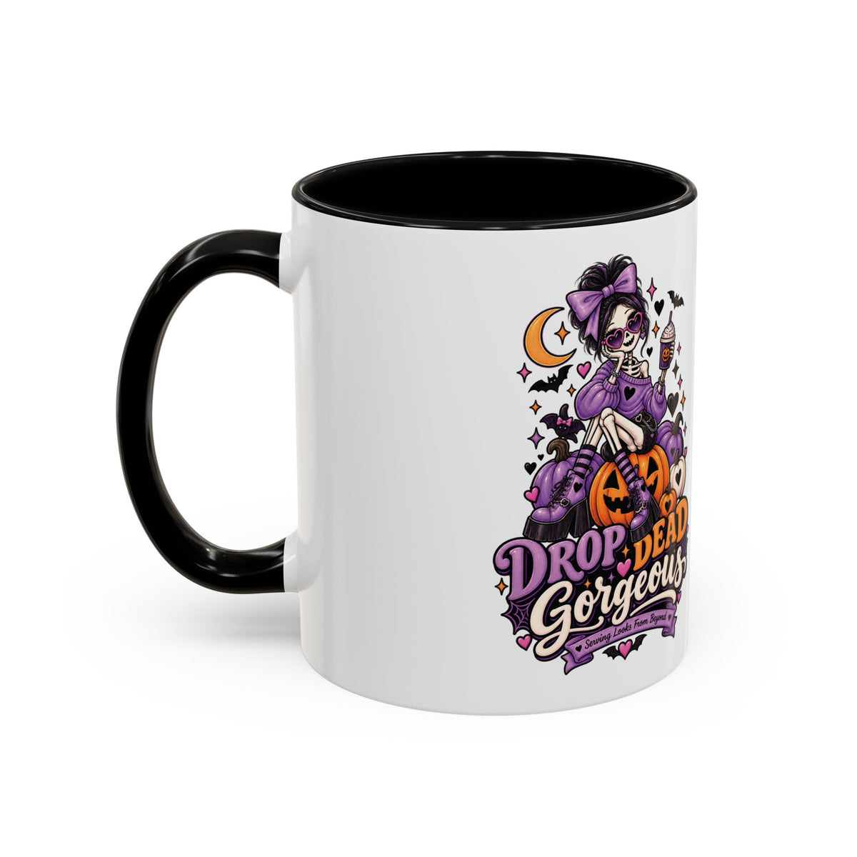 Halloween Coffee Mug — 'Drop Dead Gorgeous' Gothic Pumpkin Witch Accent Mug