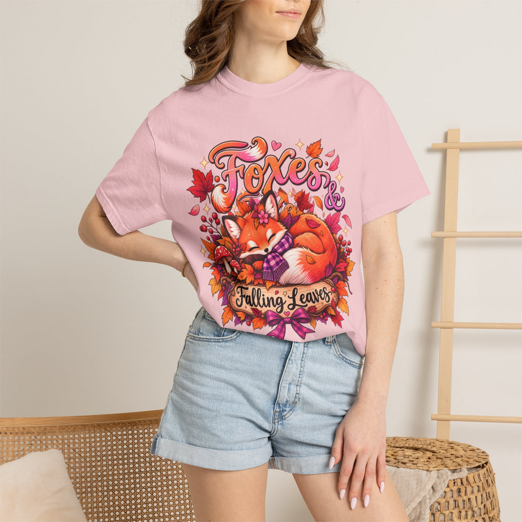 Foxes & Falling Leaves T-Shirt — Cozy Autumn Fox Graphic Tee