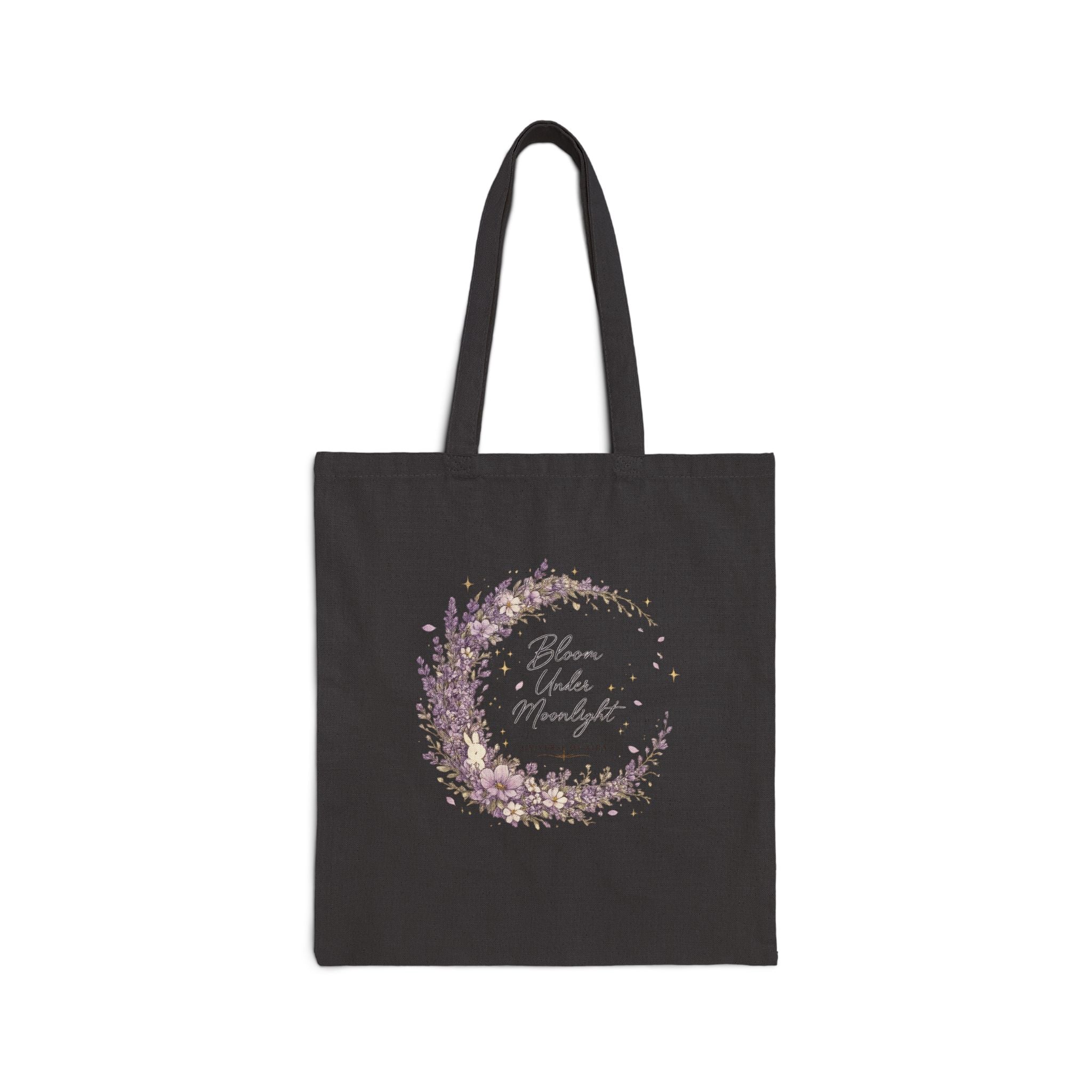 Floral Moon Wreath Tote Bag — "Bloom Under Moonlight" Cotton Canvas Market Tote