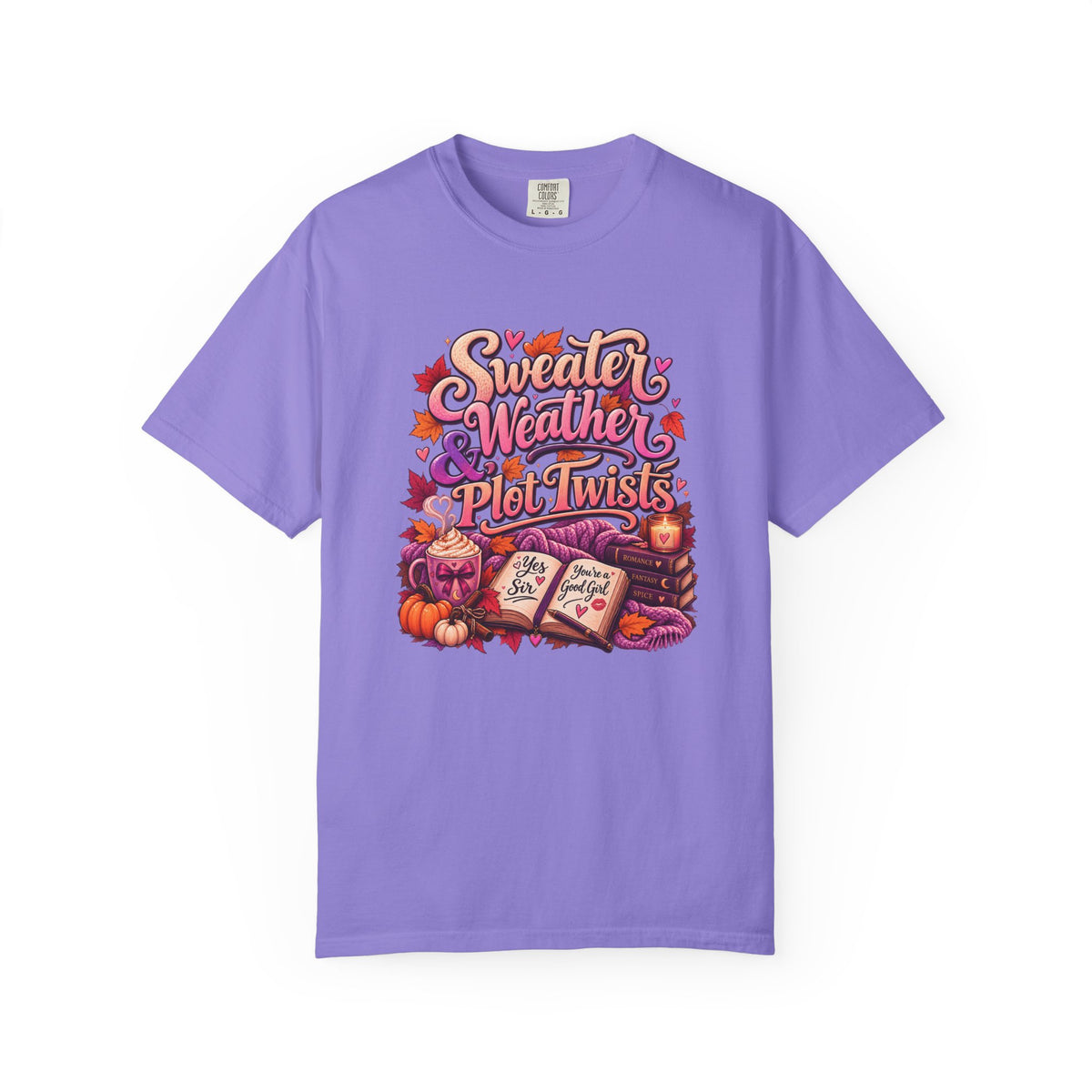 Sweater Weather Plot Twists Tee — Cozy Autumn Book Lover T-Shirt