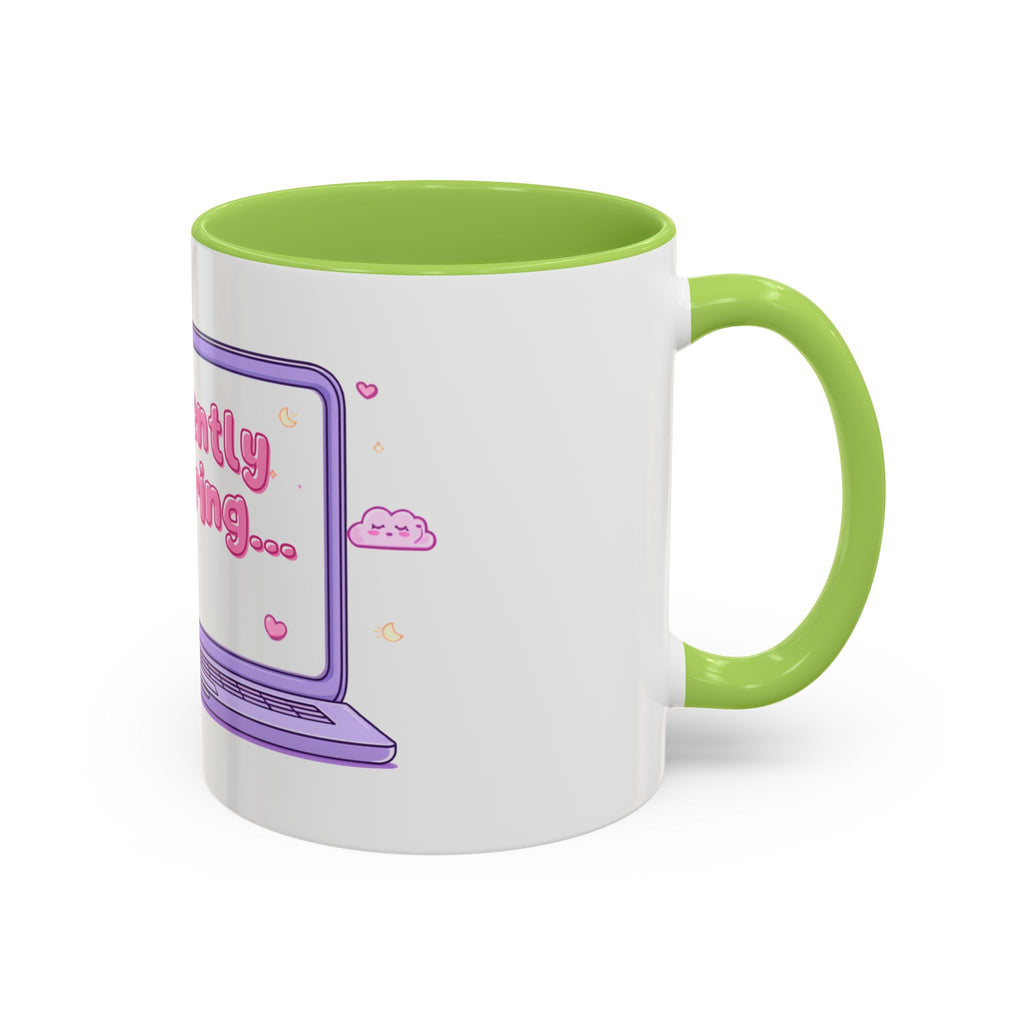 Accent Coffee Mug — "Currently Buffering" Cute Kawaii Laptop Design