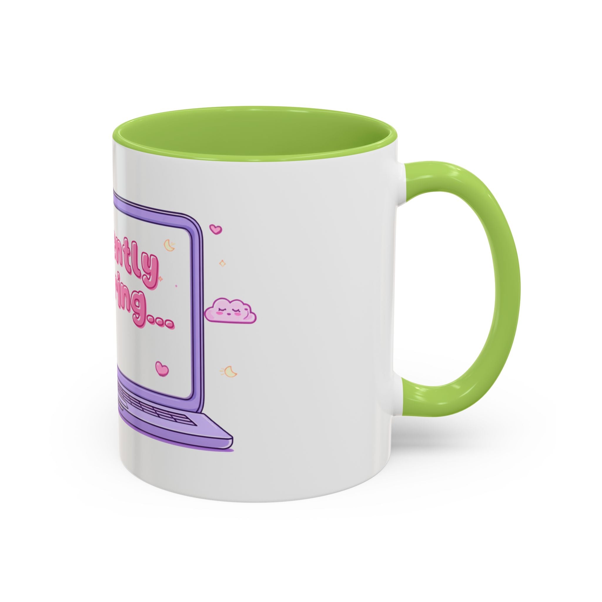 Accent Coffee Mug — "Currently Buffering" Cute Kawaii Laptop Design