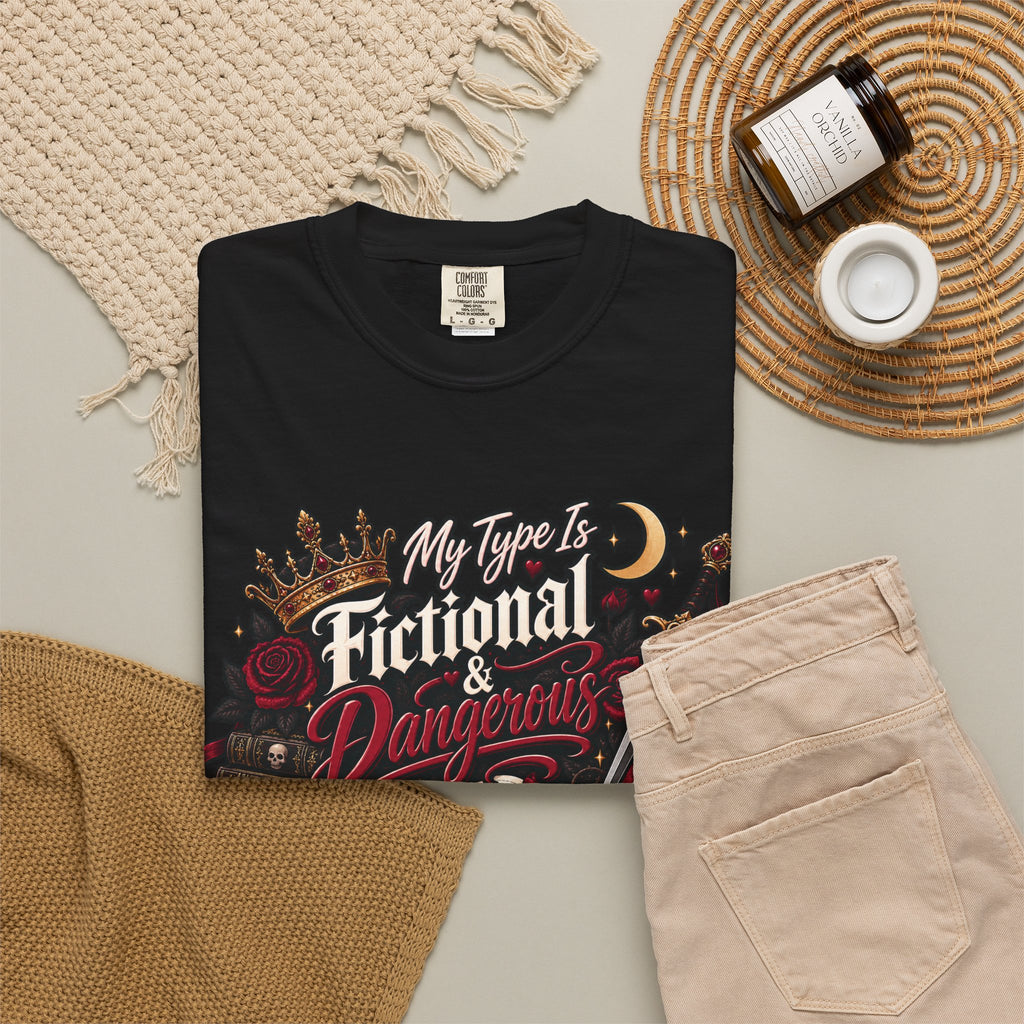 Fictional & Dangerous T-Shirt — Gothic Booklover Graphic Tee