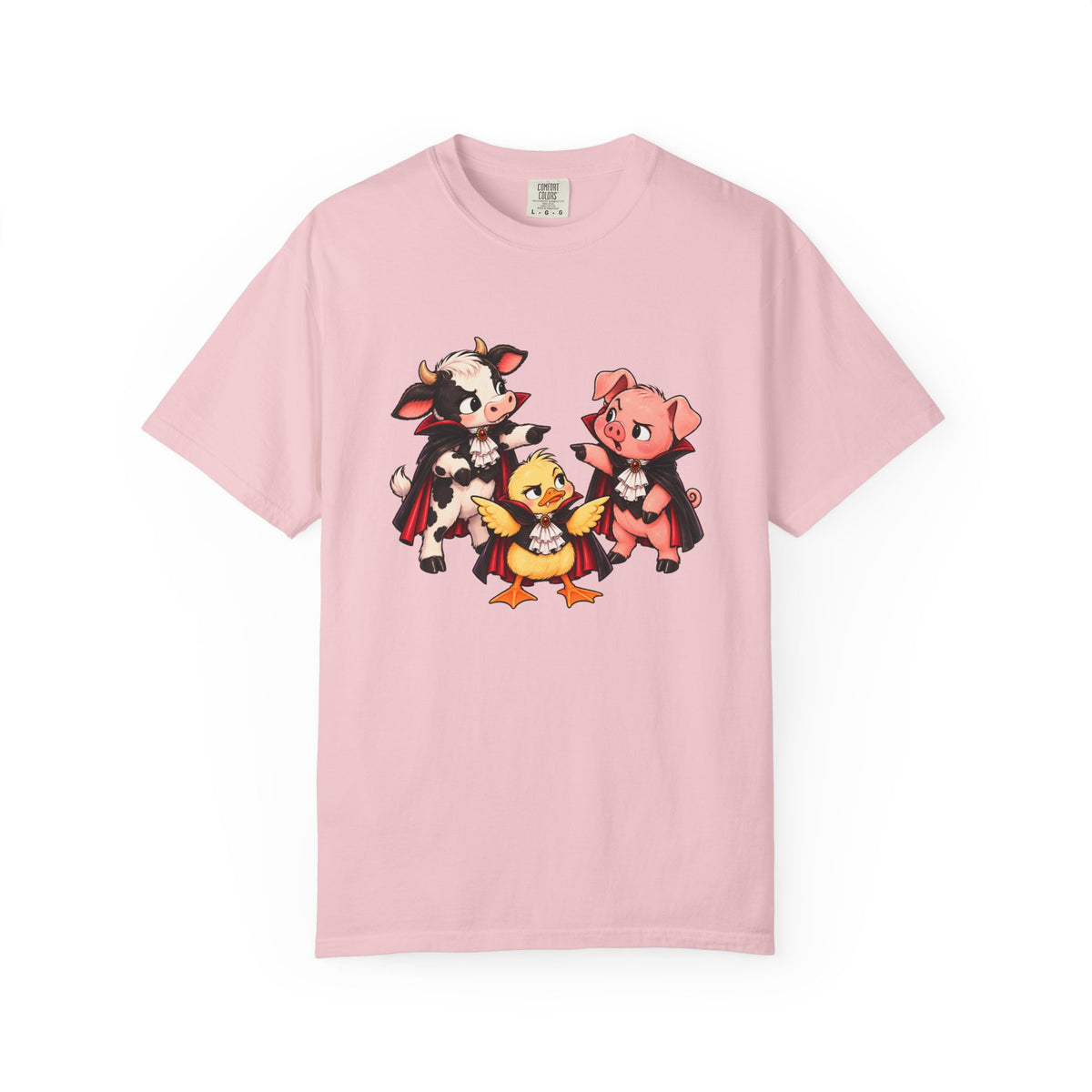 "This is why we have a wardrobe meeting first!" Cow, Pig & Chick Cartoon Graphic Tee