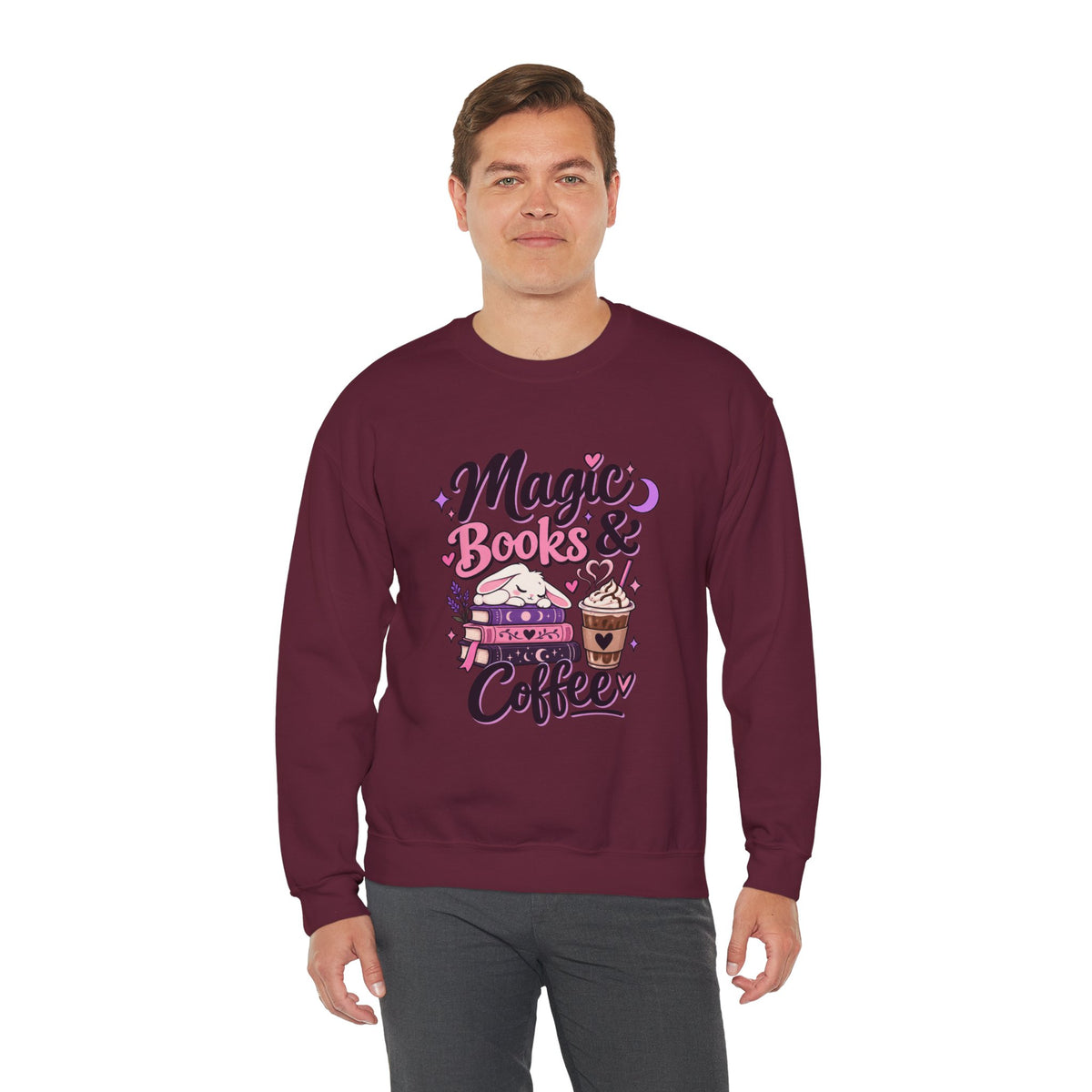 Sweatshirt — "Magic, Books & Coffee" Cozy Reading Crewneck