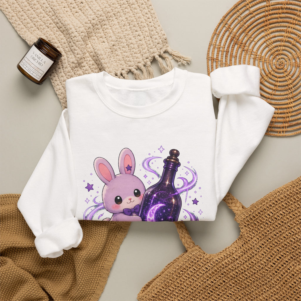 Crewneck Sweatshirt — Cute Purple Bunny “You Shook the Moonlight” Graphic