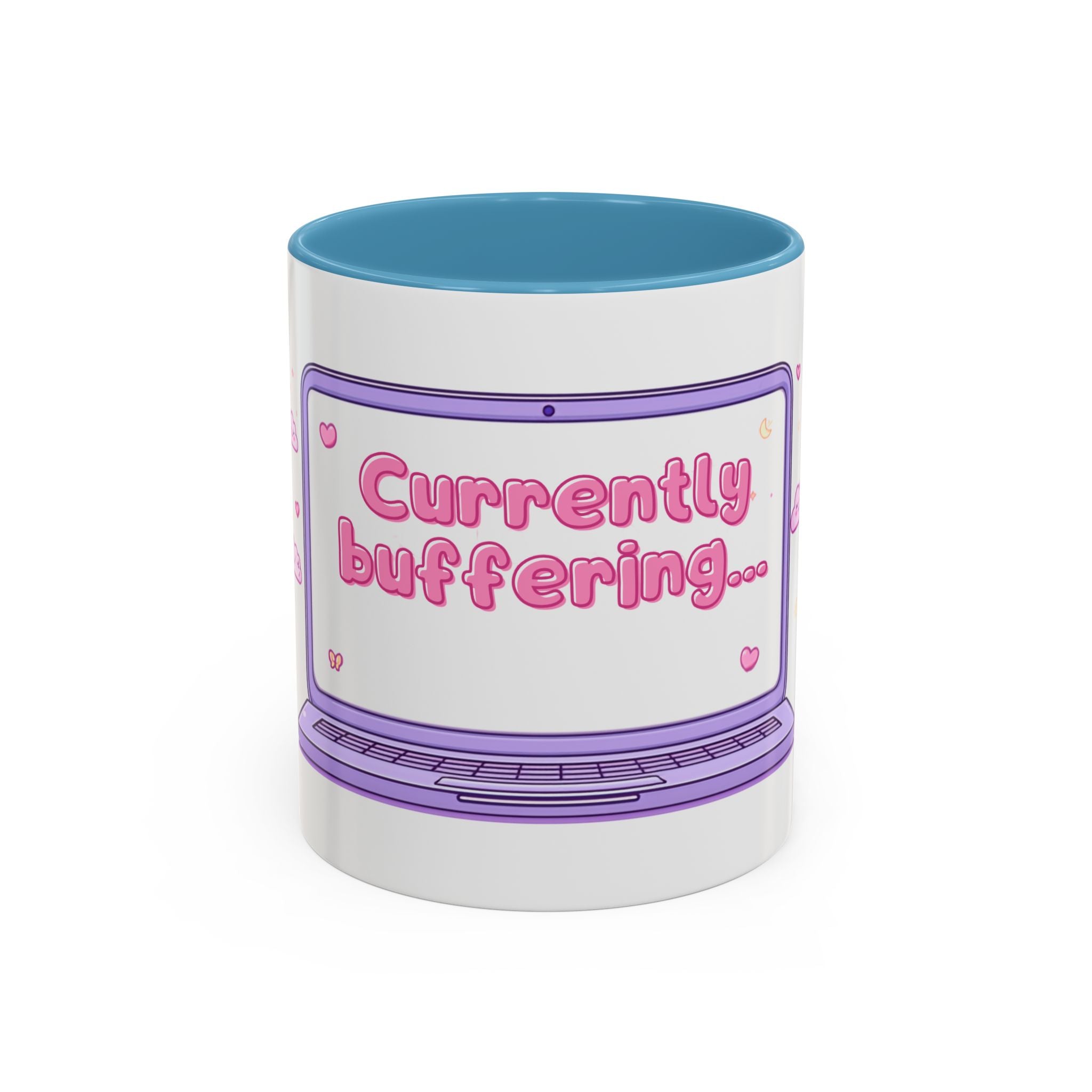Accent Coffee Mug — "Currently Buffering" Cute Kawaii Laptop Design