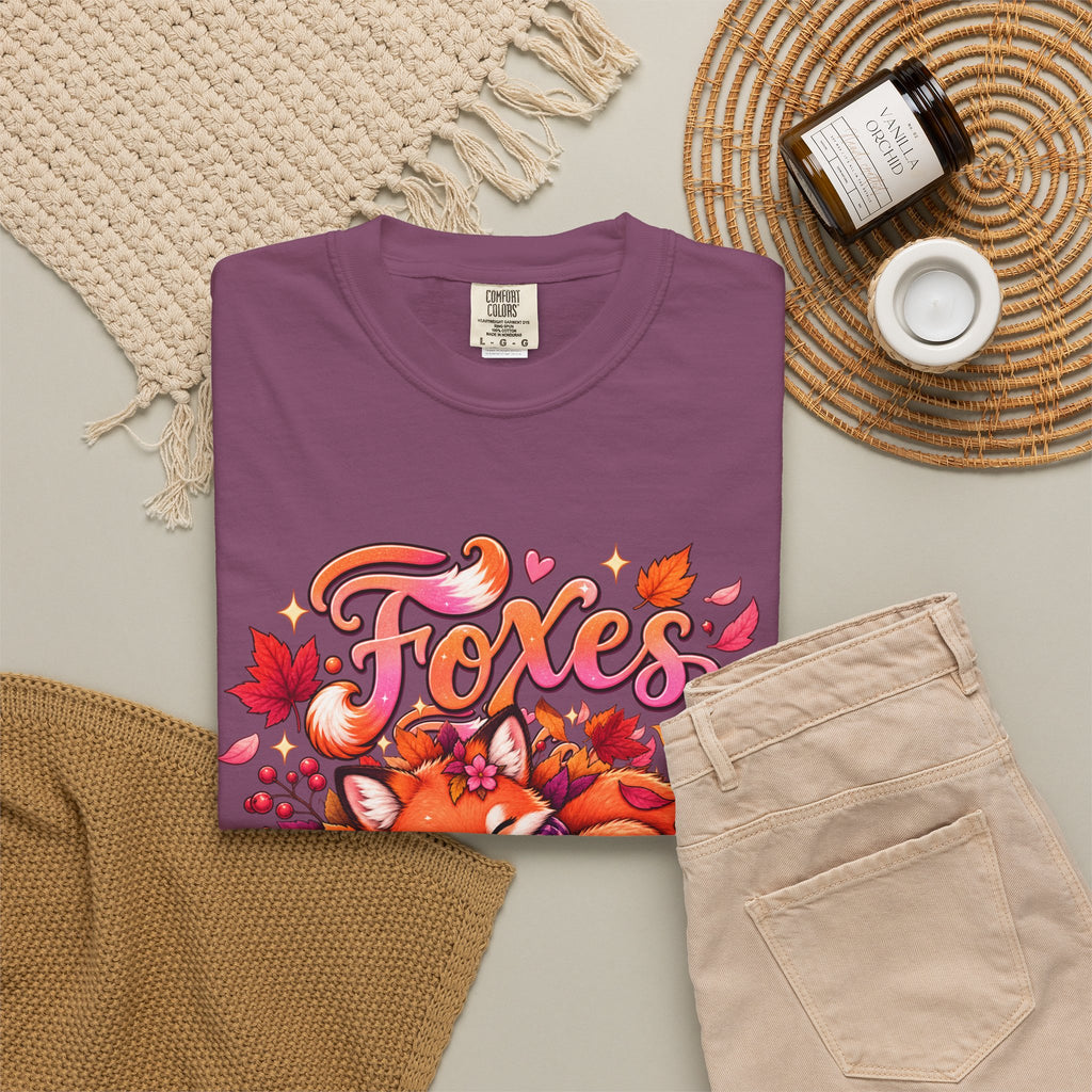 Foxes & Falling Leaves T-Shirt — Cozy Autumn Fox Graphic Tee