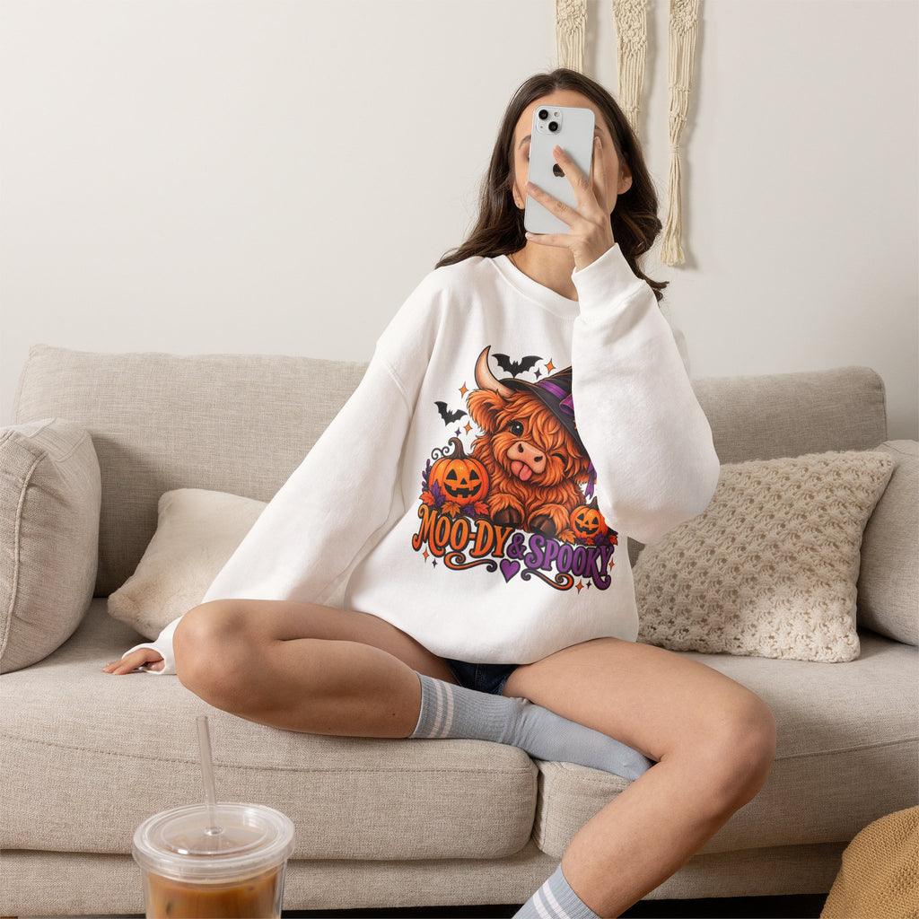 "Moo-dy & Spooky" Highland cow sweatshirt