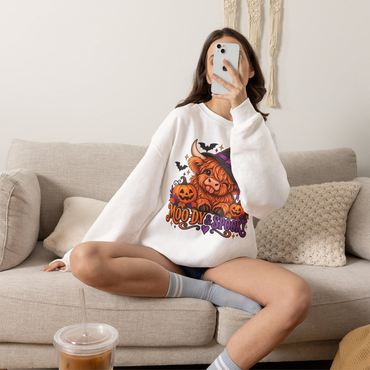 "Moo-dy & Spooky" Highland cow sweatshirt