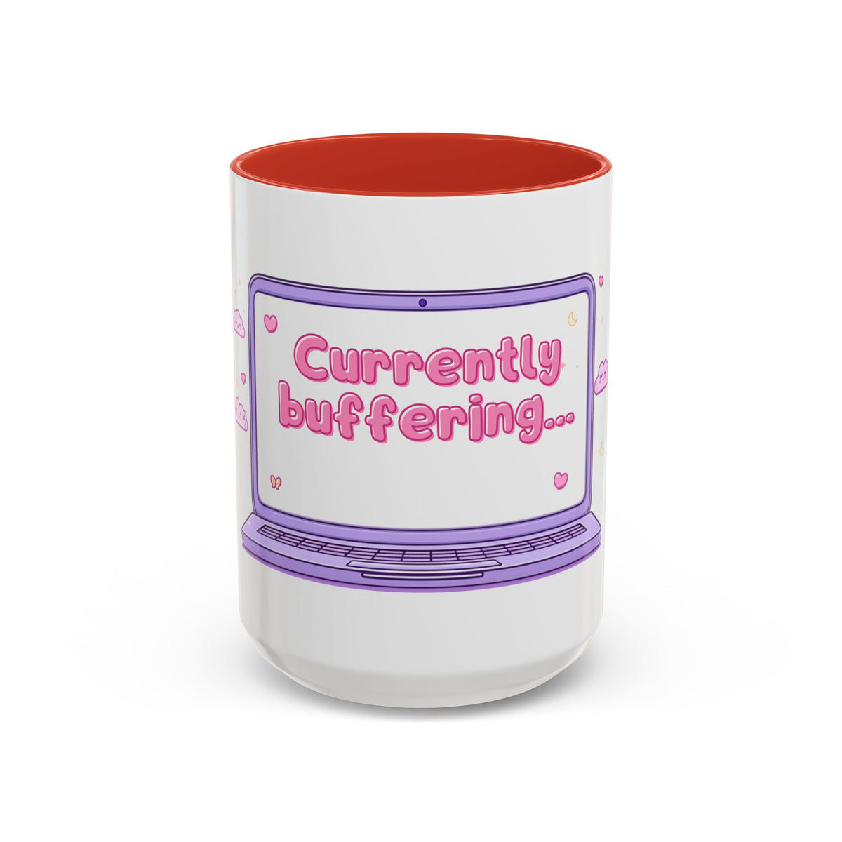 Accent Coffee Mug — "Currently Buffering" Cute Kawaii Laptop Design
