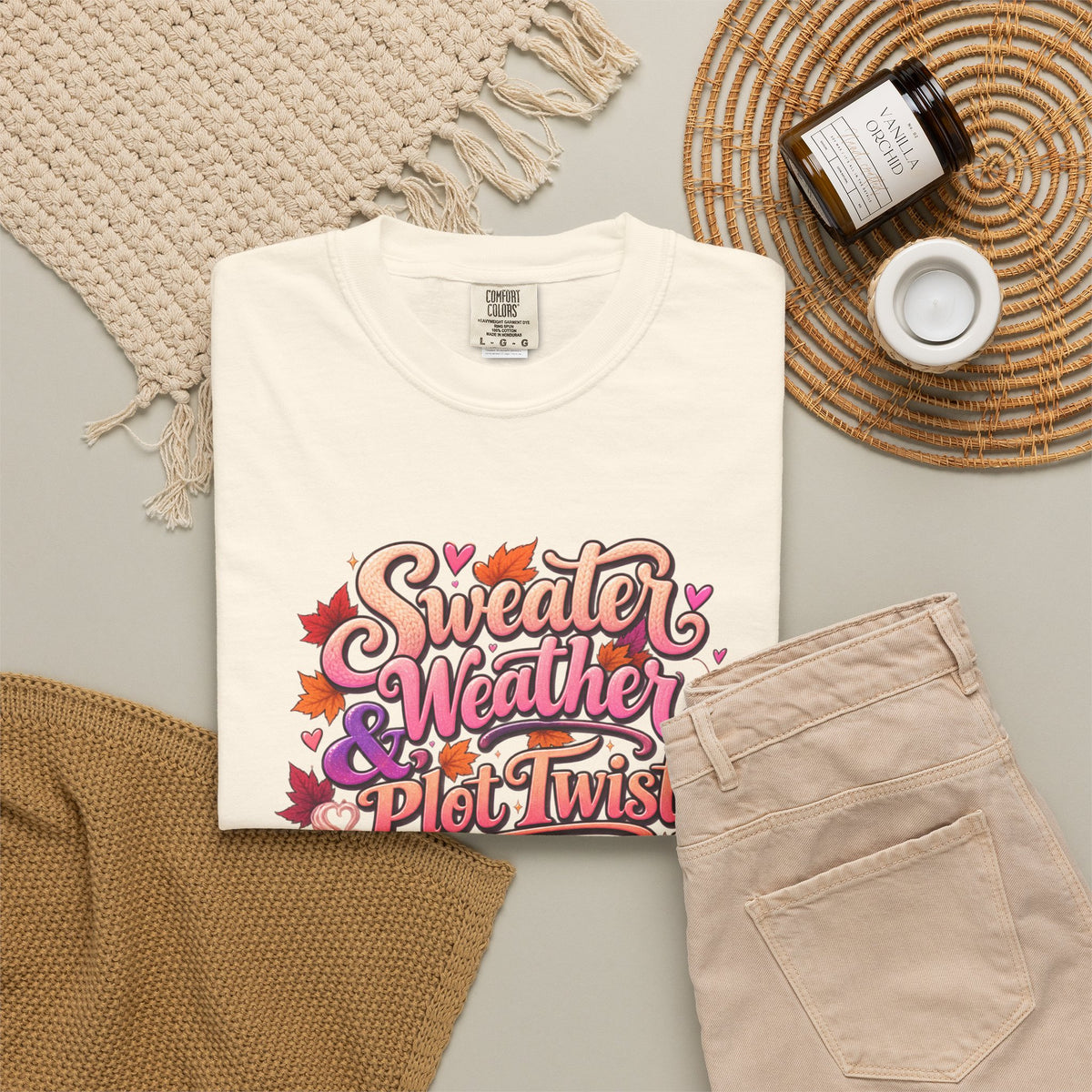 Sweater Weather Plot Twists Tee — Cozy Autumn Book Lover T-Shirt