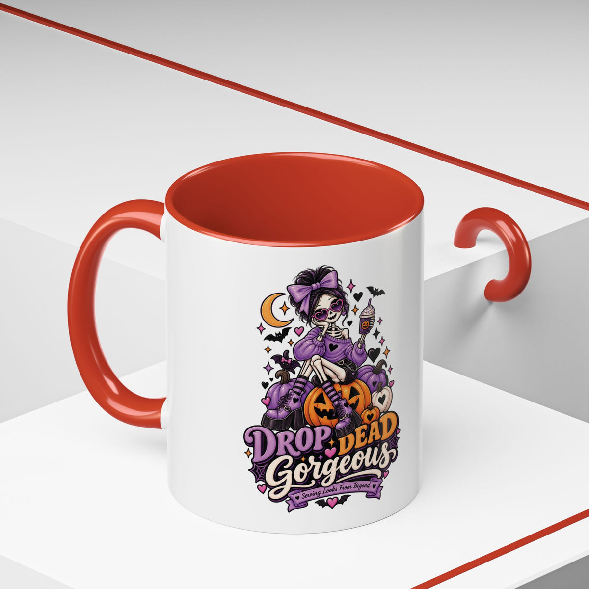 Halloween Coffee Mug — 'Drop Dead Gorgeous' Gothic Pumpkin Witch Accent Mug