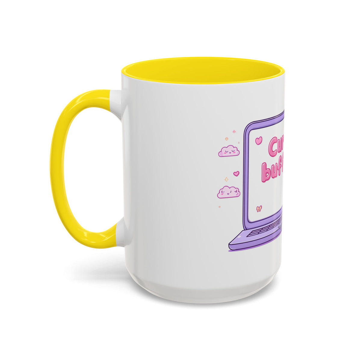 Accent Coffee Mug — "Currently Buffering" Cute Kawaii Laptop Design