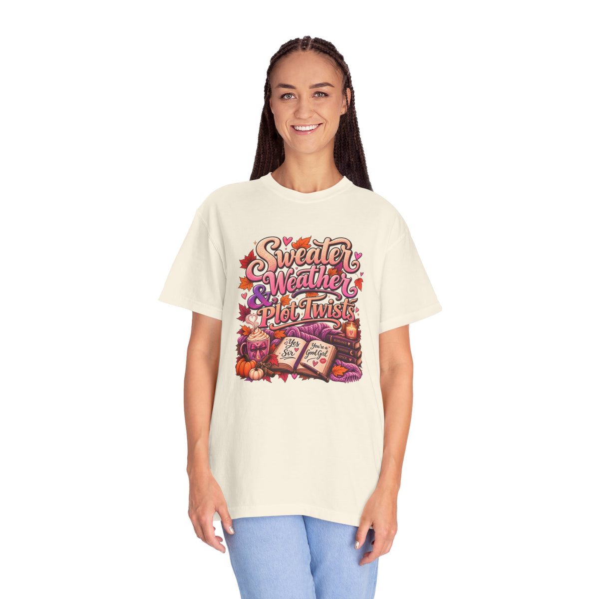 Sweater Weather Plot Twists Tee — Cozy Autumn Book Lover T-Shirt