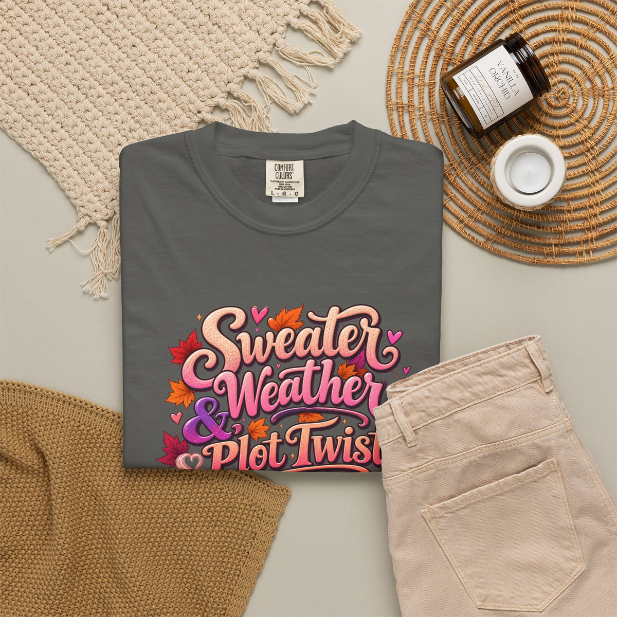 Sweater Weather Plot Twists Tee — Cozy Autumn Book Lover T-Shirt