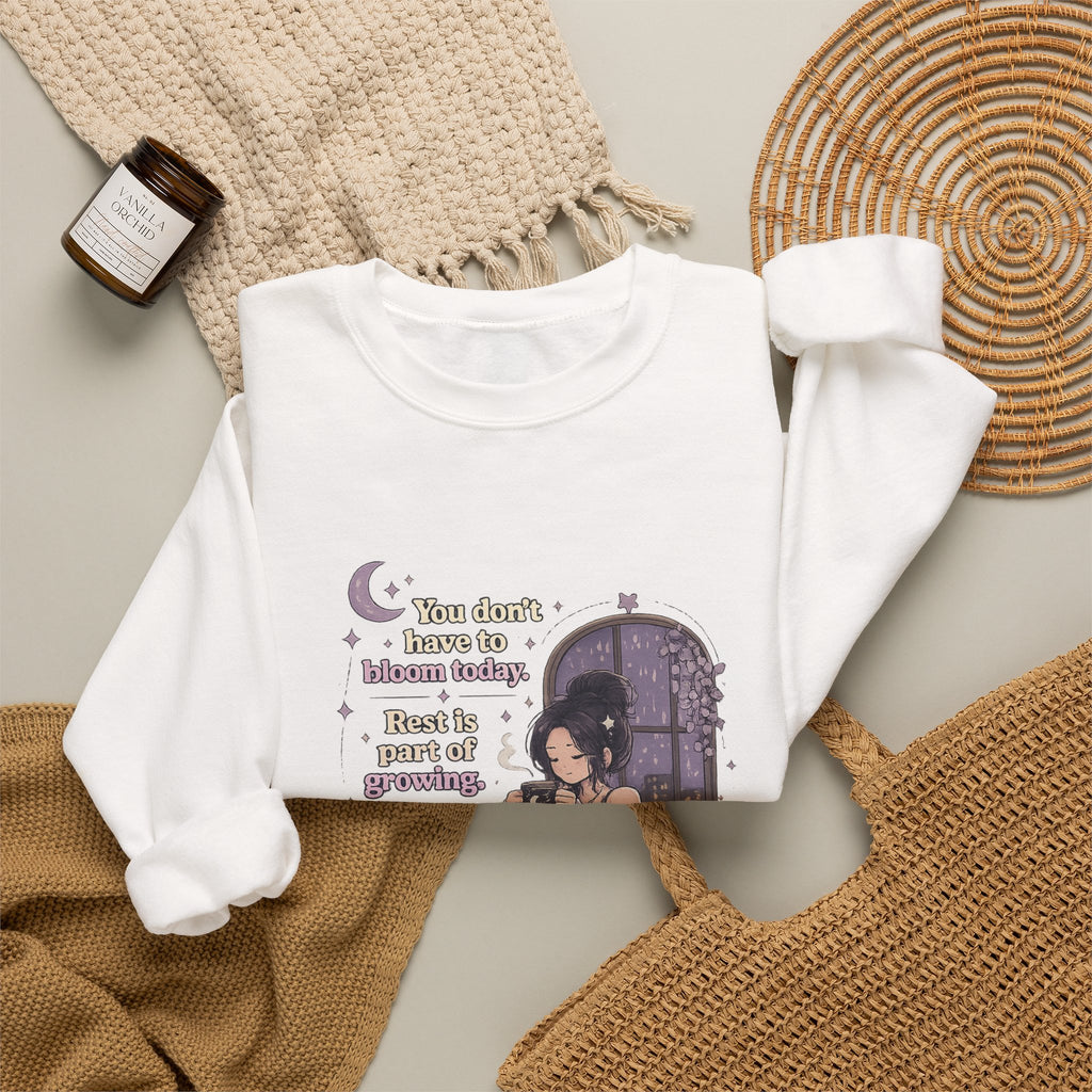 Cozy Witchy Girl Crewneck Sweatshirt — "The Moon...knows she..." Graphic