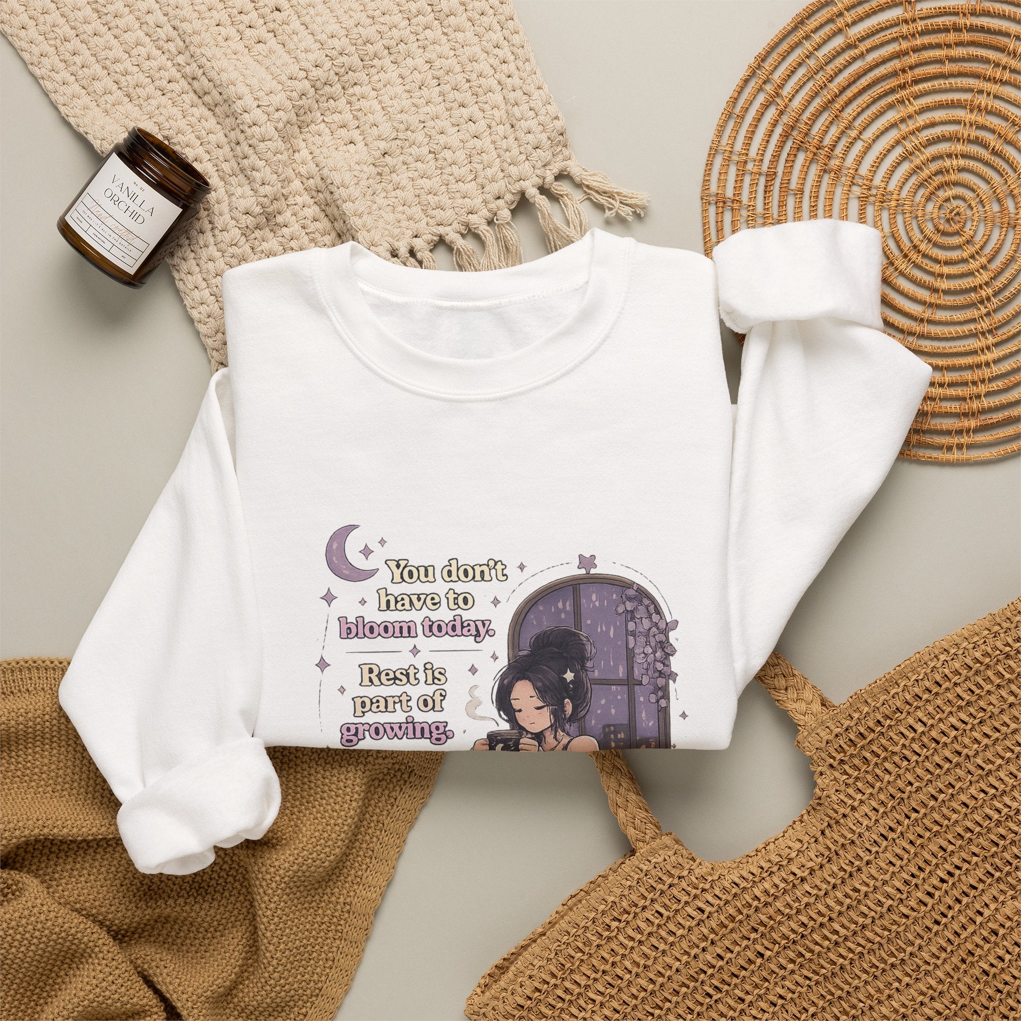 Cozy Witchy Girl Crewneck Sweatshirt — "The Moon...knows she..." Graphic
