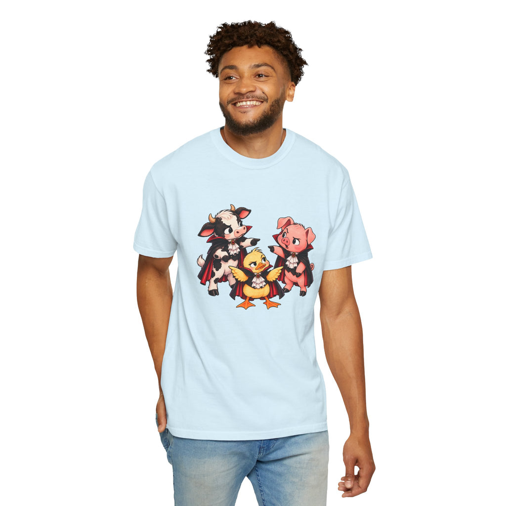 "This is why we have a wardrobe meeting first!" Cow, Pig & Chick Cartoon Graphic Tee