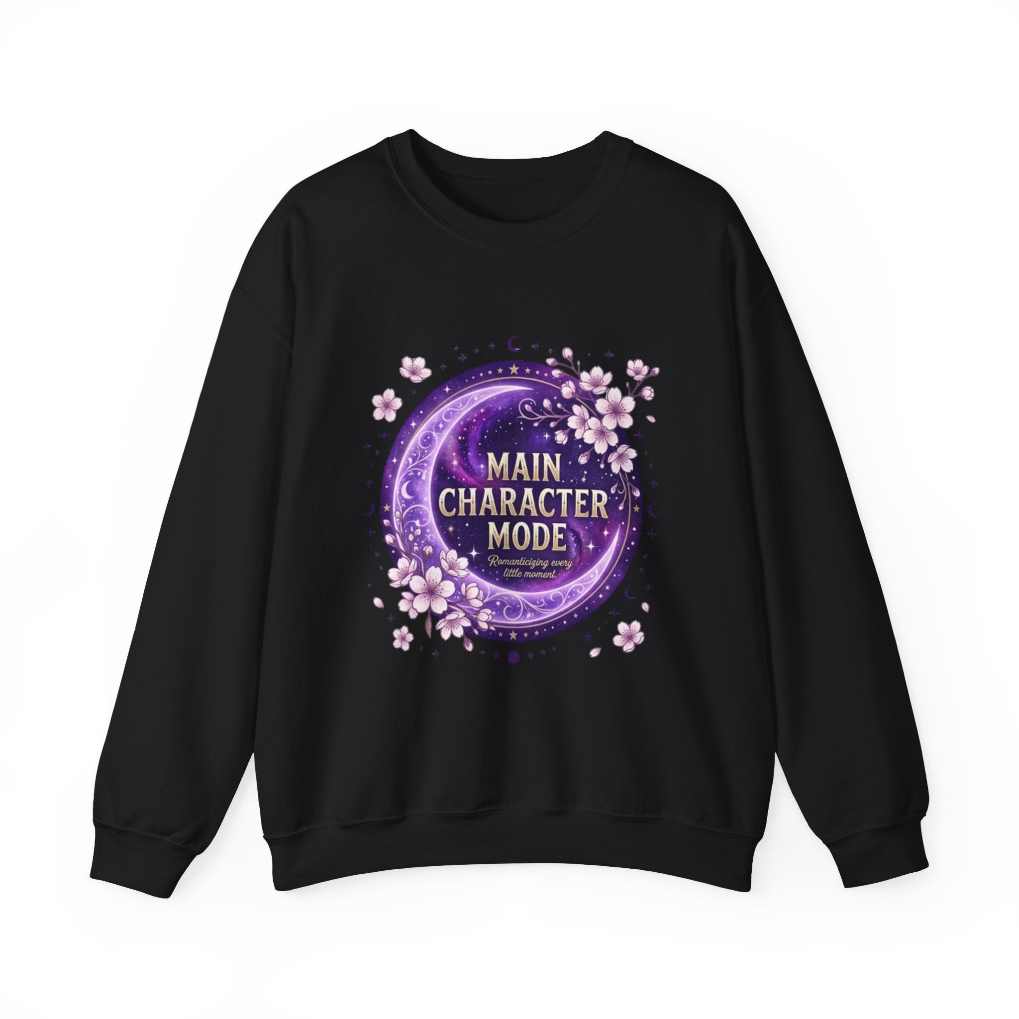 Main Character Mode Sweatshirt — Purple Floral Moon Crewneck