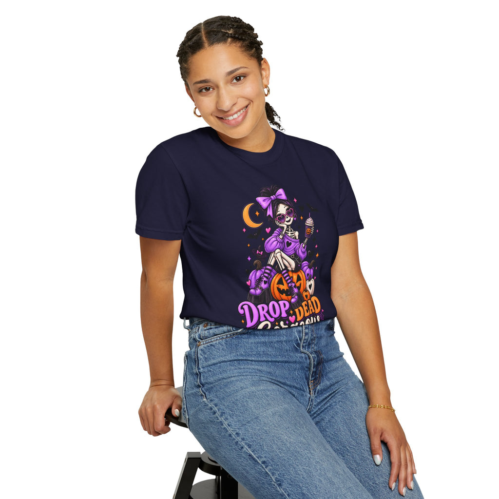 Drop Dead Gorgeous Halloween T-Shirt — Gothic Pumpkin Pinup Tee