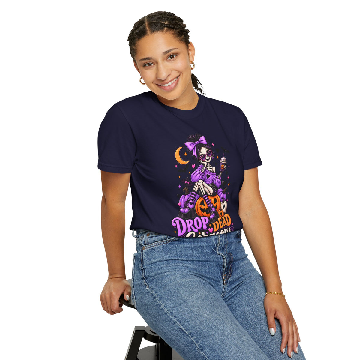 Drop Dead Gorgeous Halloween T-Shirt — Gothic Pumpkin Pinup Tee
