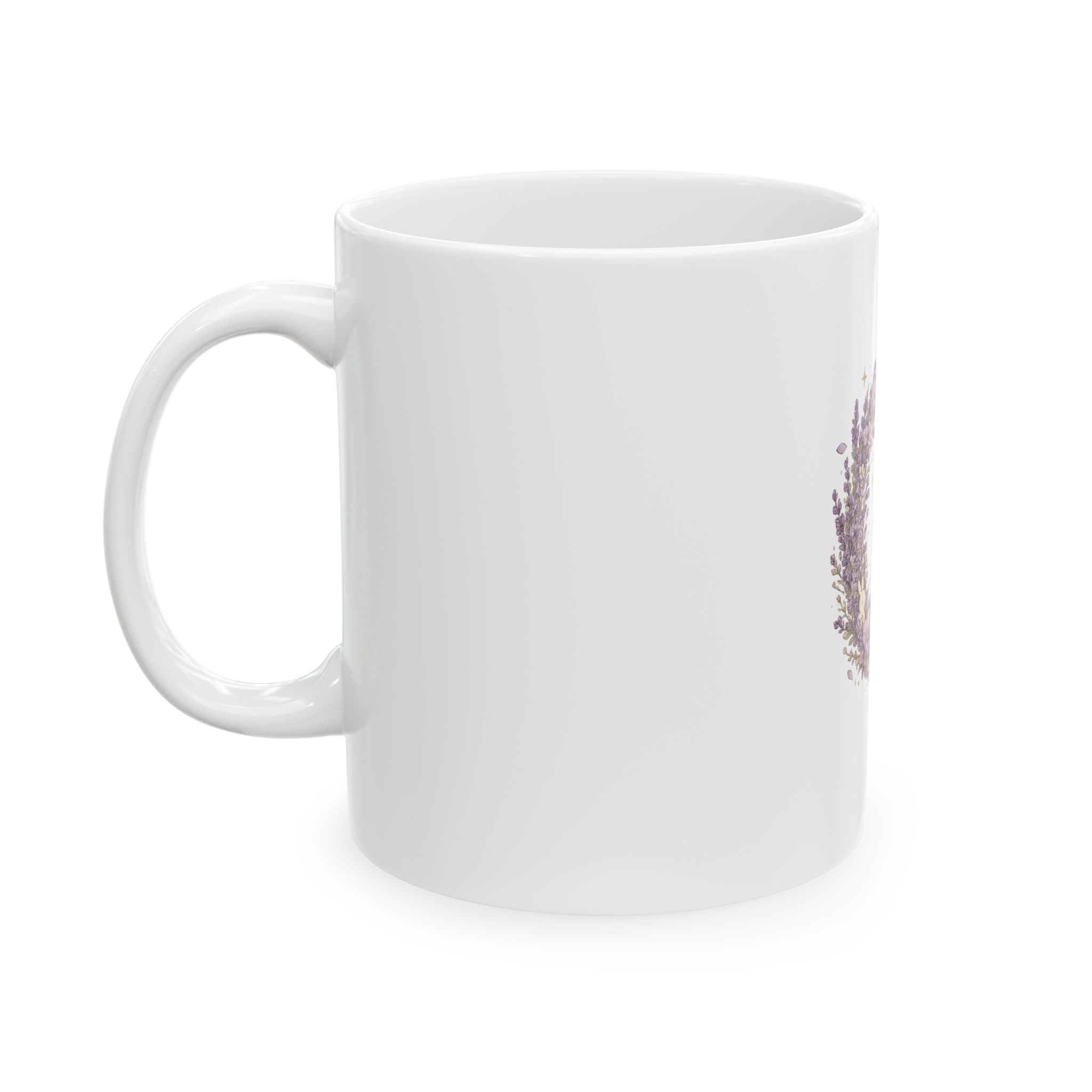 Bloom Under Moonlight Ceramic Mug — Lavender Wreath Coffee Cup (11oz & 15oz)