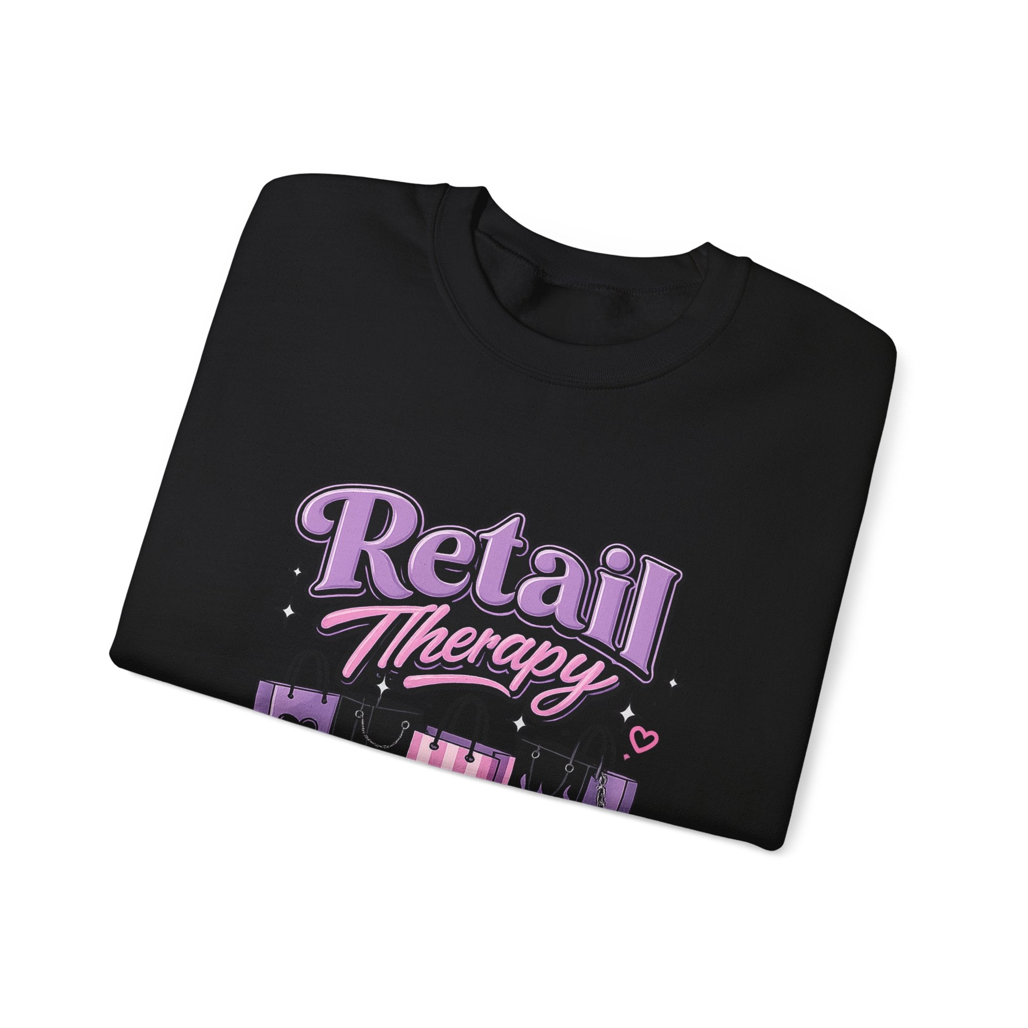 Retail Therapy Club Sweatshirt — Cute Pink & Purple Shopping Graphic Crewneck