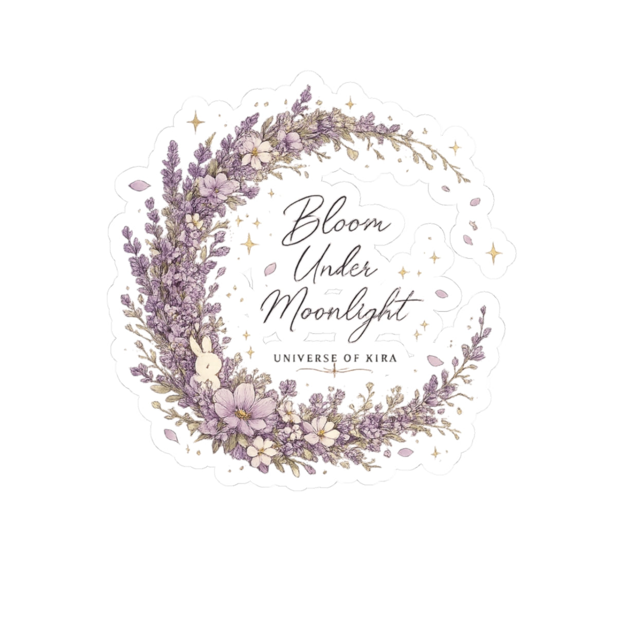 Bloom Under Moonlight Lavender Wreath Sticker — Floral Kiss-Cut Vinyl Sticker