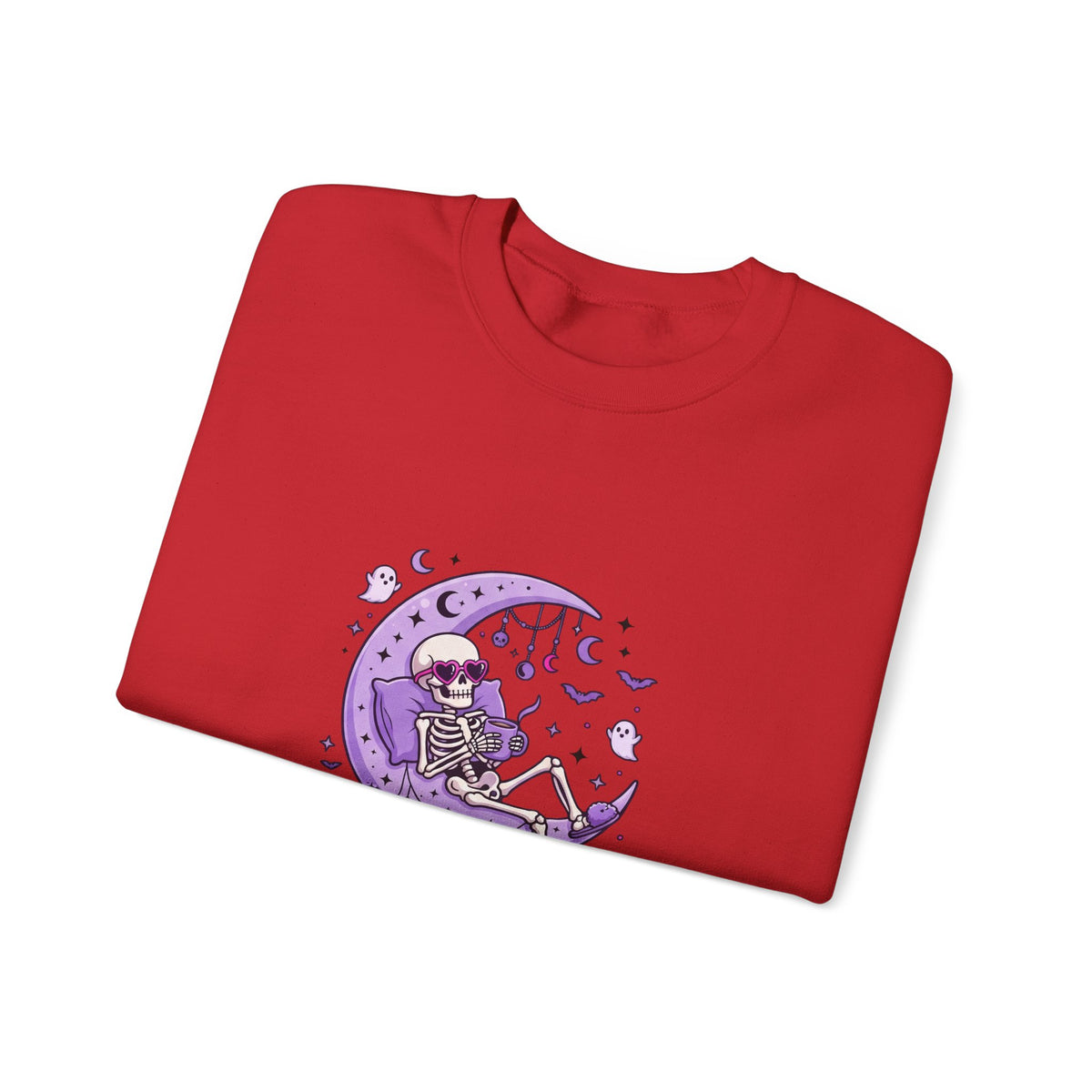 Skeleton on Moon Crewneck Sweatshirt — "Spooky & Unsocialized" Purple Gothic Graphic