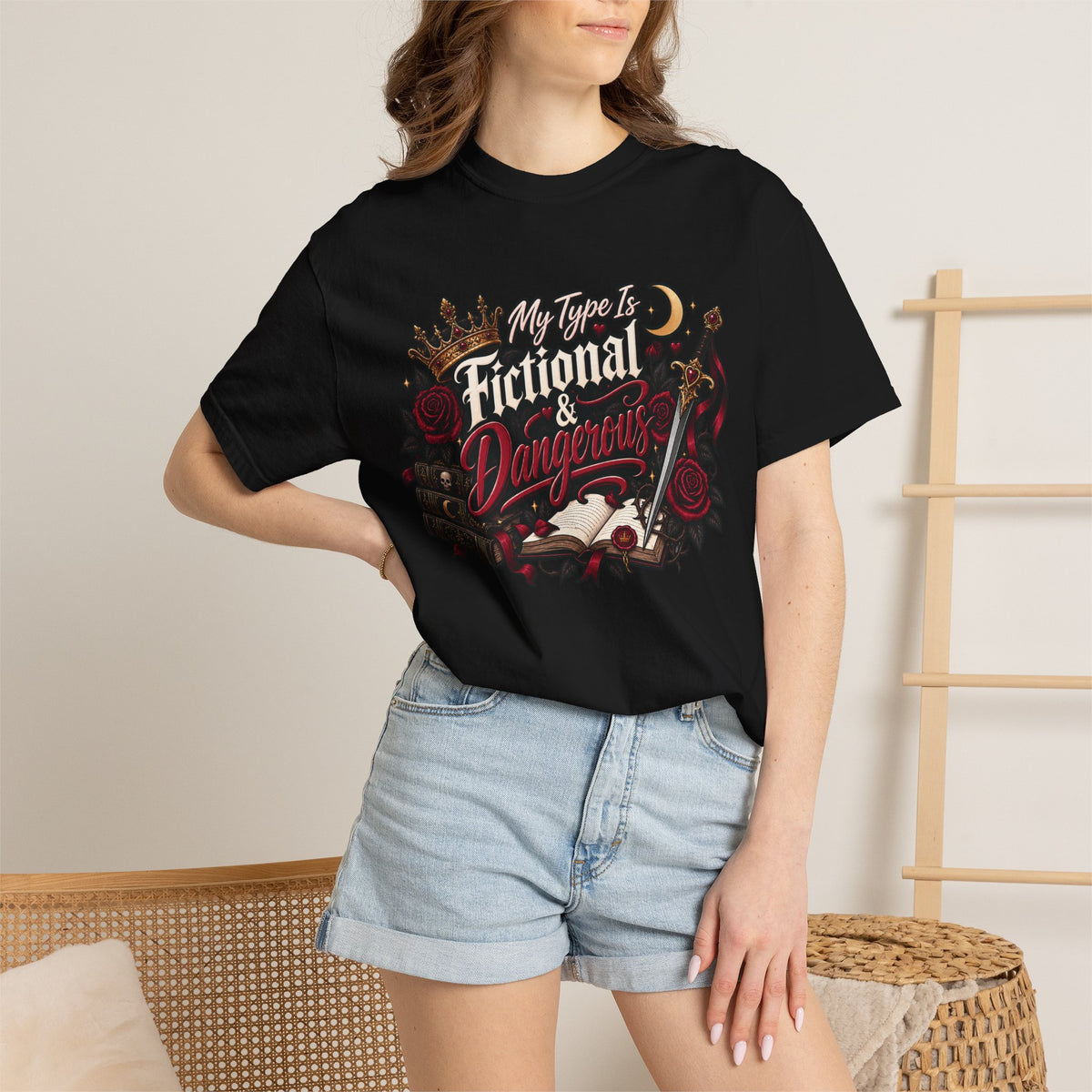 Fictional & Dangerous T-Shirt — Gothic Booklover Graphic Tee