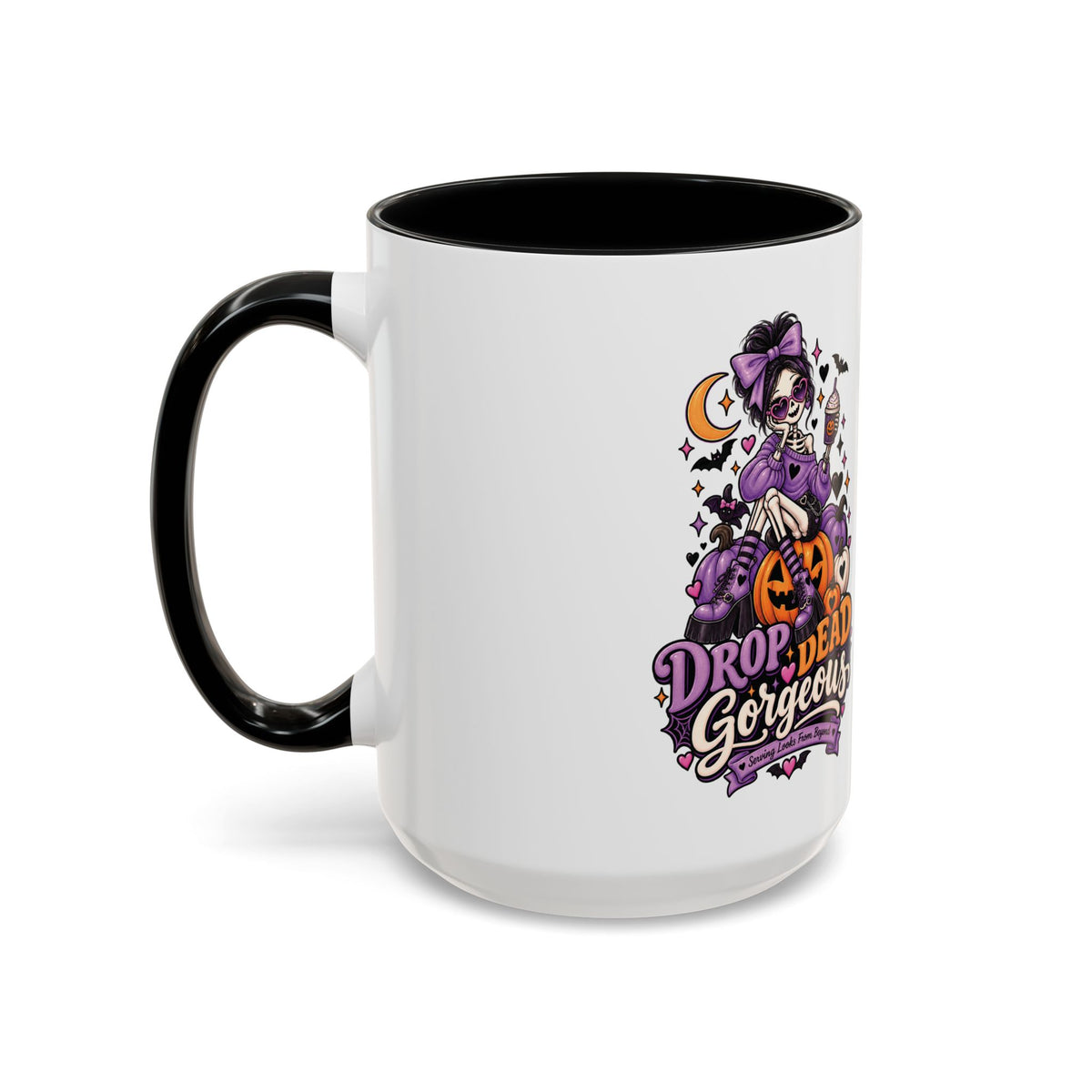 Halloween Coffee Mug — 'Drop Dead Gorgeous' Gothic Pumpkin Witch Accent Mug