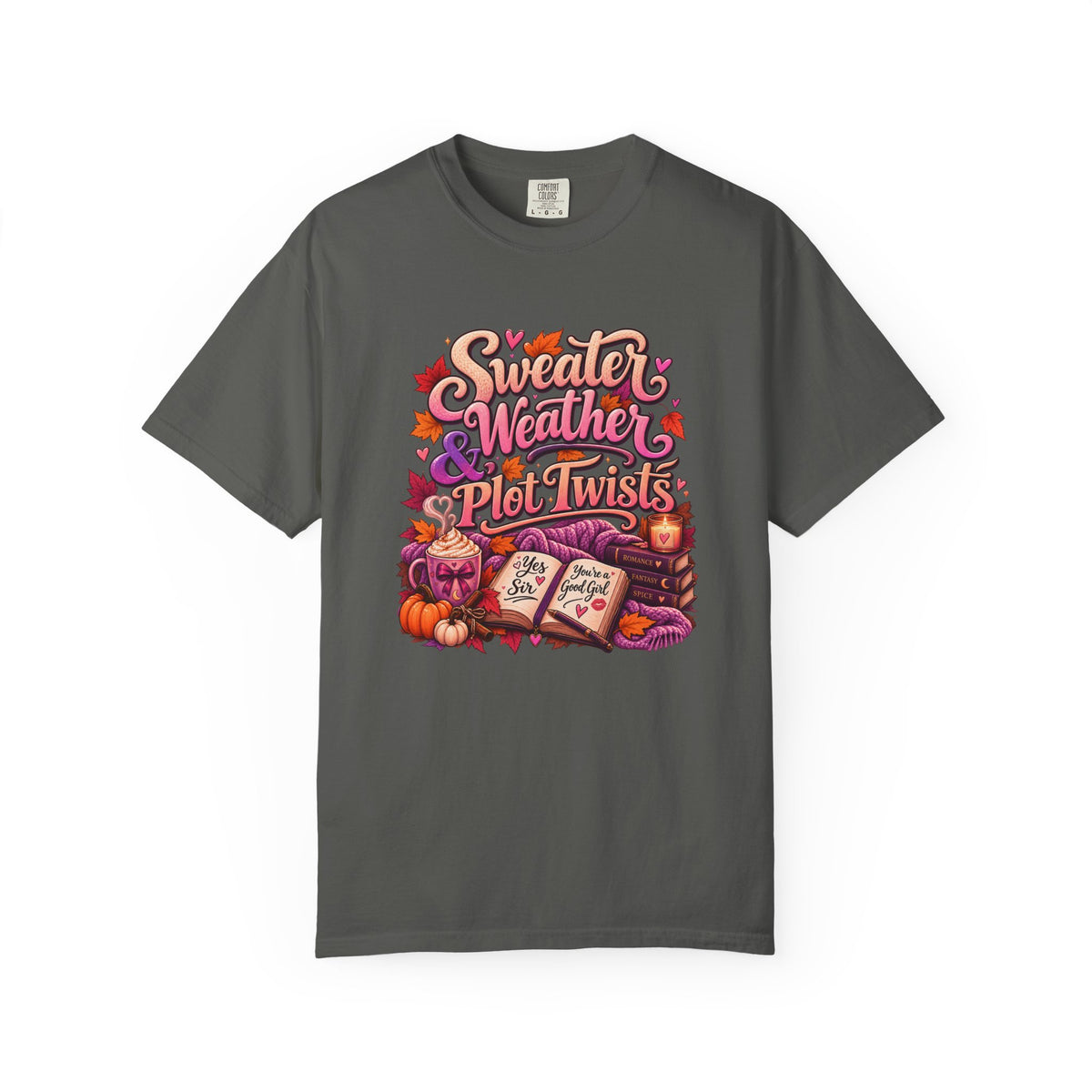 Sweater Weather Plot Twists Tee — Cozy Autumn Book Lover T-Shirt