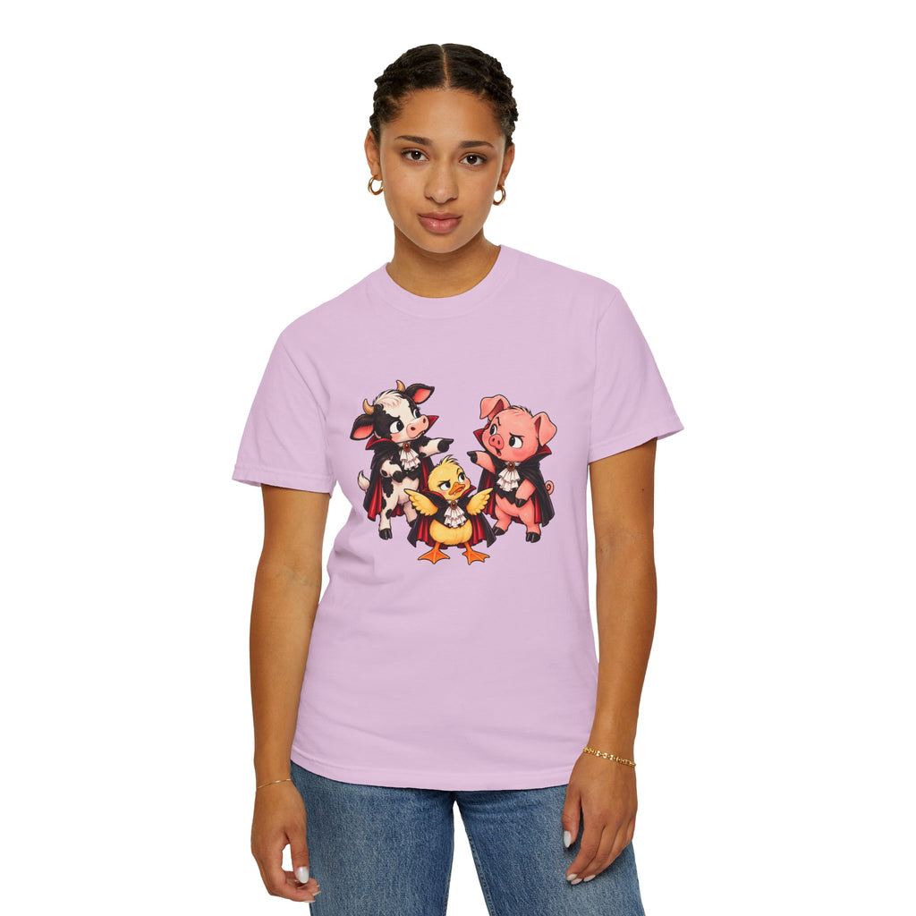 "This is why we have a wardrobe meeting first!" Cow, Pig & Chick Cartoon Graphic Tee