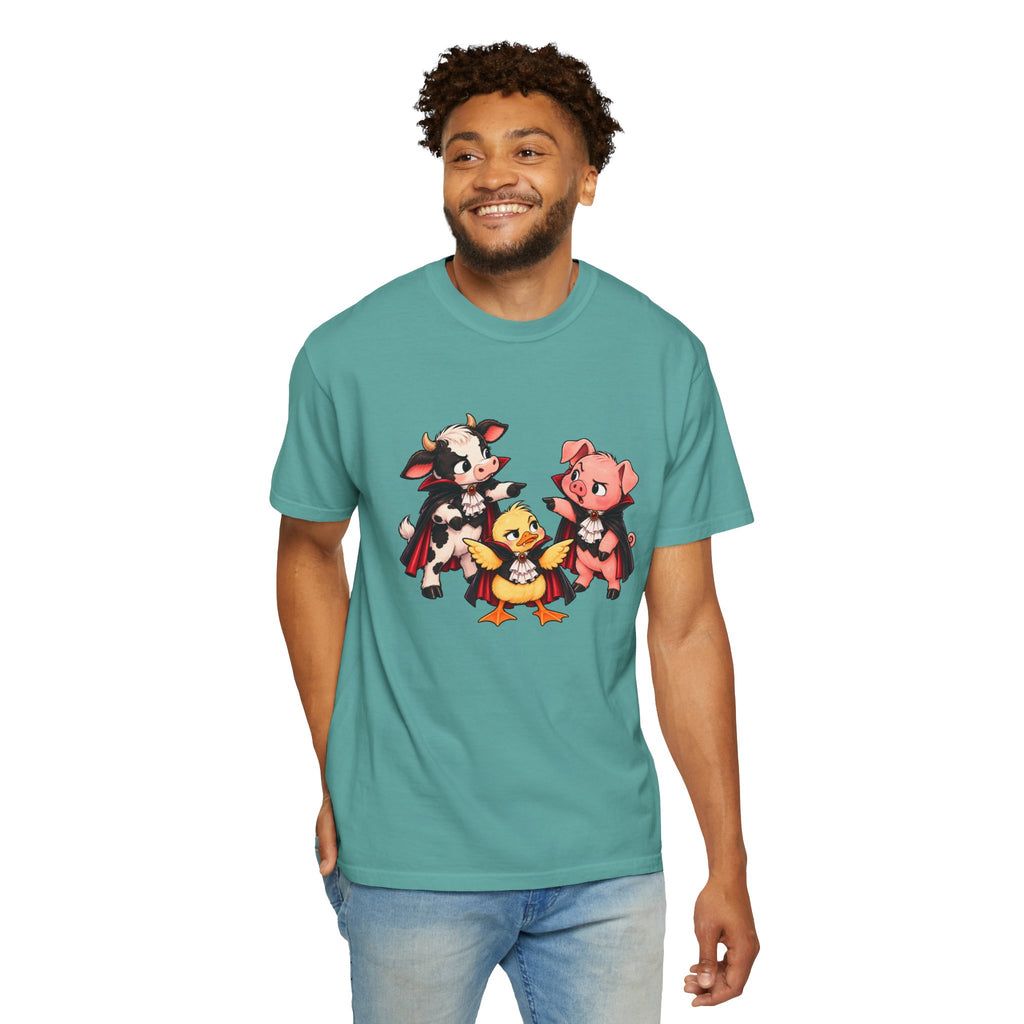 "This is why we have a wardrobe meeting first!" Cow, Pig & Chick Cartoon Graphic Tee