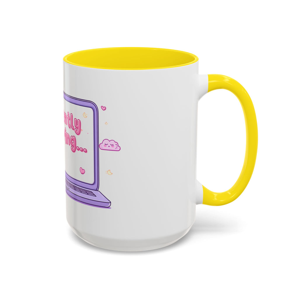 Accent Coffee Mug — "Currently Buffering" Cute Kawaii Laptop Design