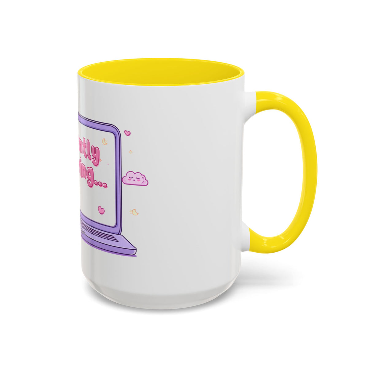 Accent Coffee Mug — "Currently Buffering" Cute Kawaii Laptop Design