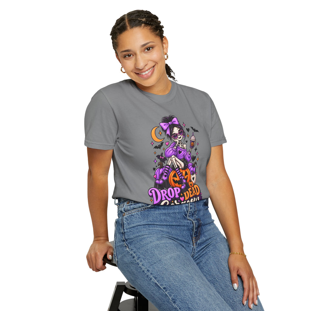 Drop Dead Gorgeous Halloween T-Shirt — Gothic Pumpkin Pinup Tee