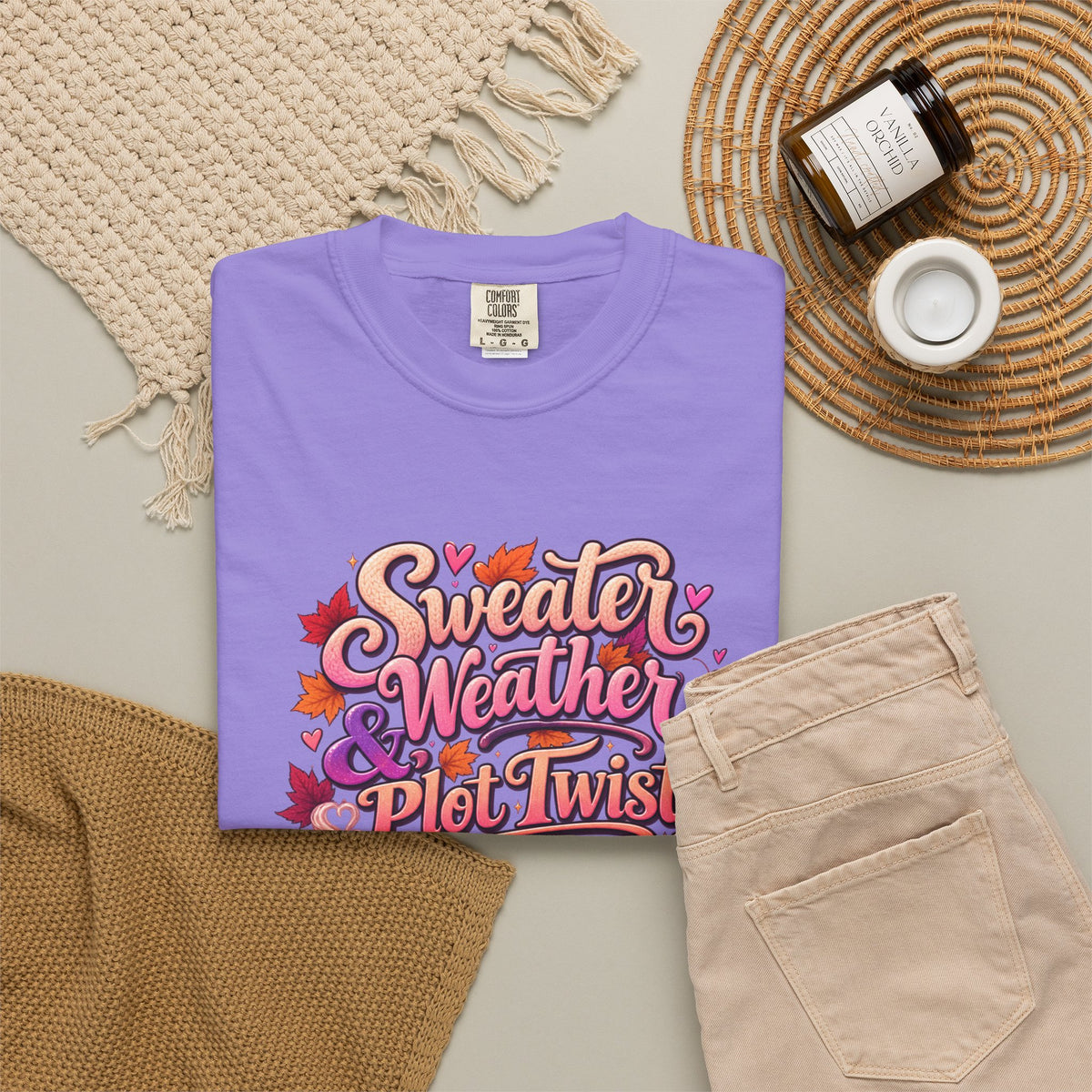 Sweater Weather Plot Twists Tee — Cozy Autumn Book Lover T-Shirt