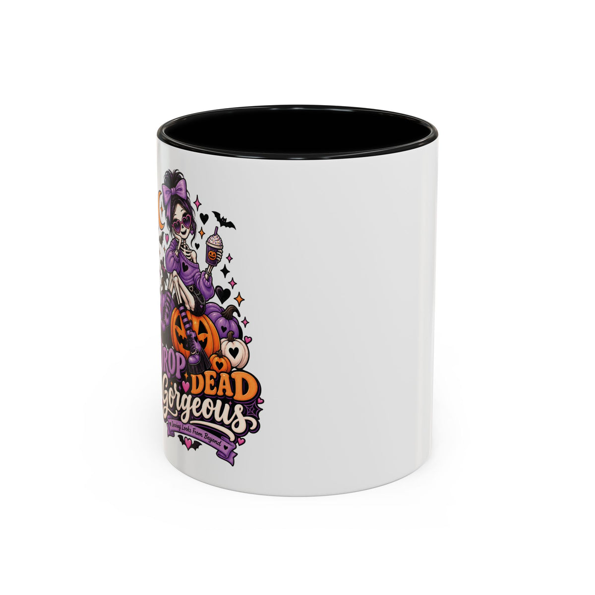 Halloween Coffee Mug — 'Drop Dead Gorgeous' Gothic Pumpkin Witch Accent Mug