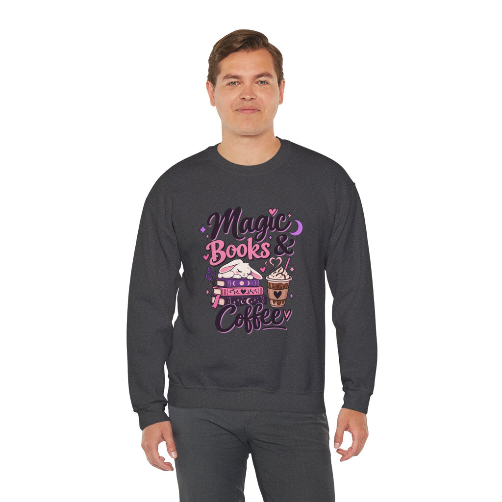 Sweatshirt — "Magic, Books & Coffee" Cozy Reading Crewneck