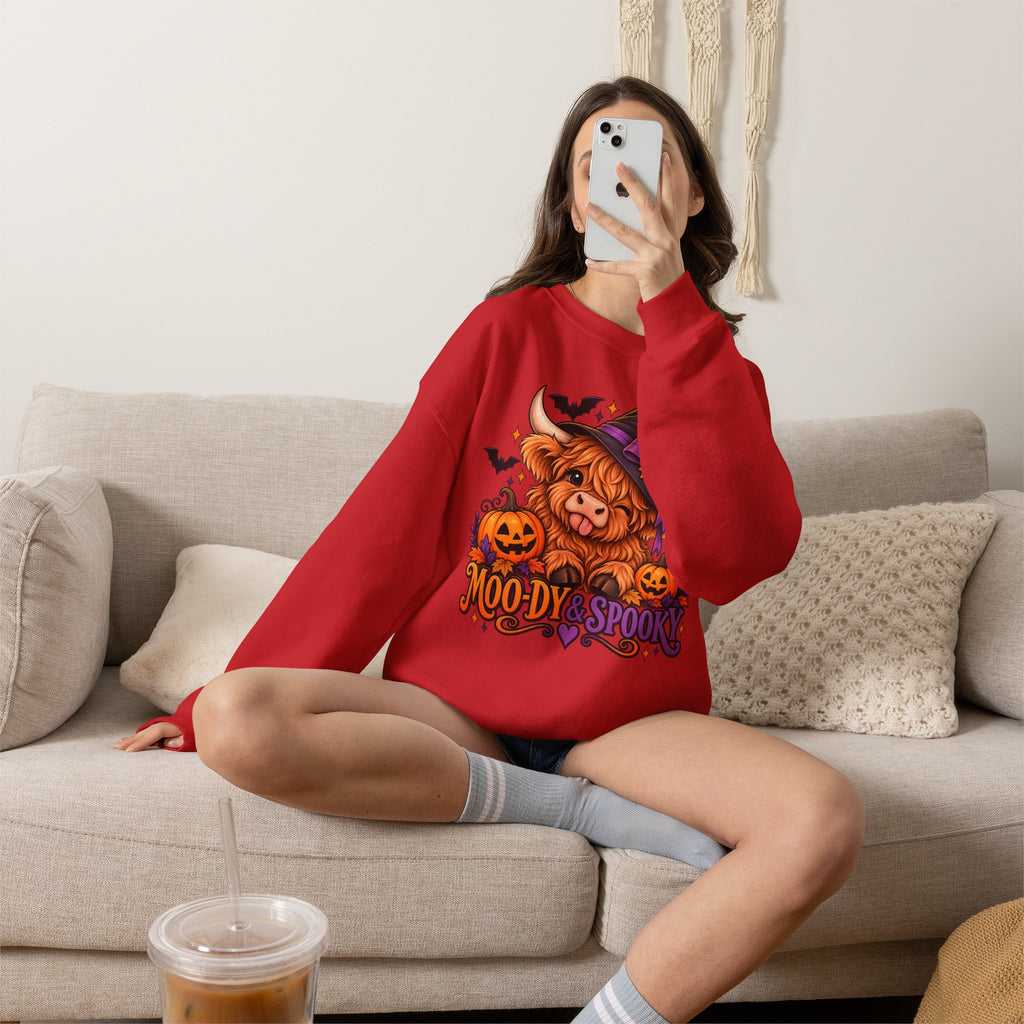 "Moo-dy & Spooky" Highland cow sweatshirt