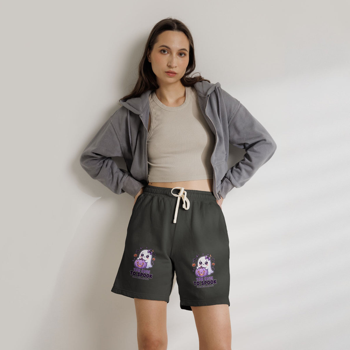 Cute Ghost 'Too Cute to Spook' Fleece Sweat Shorts