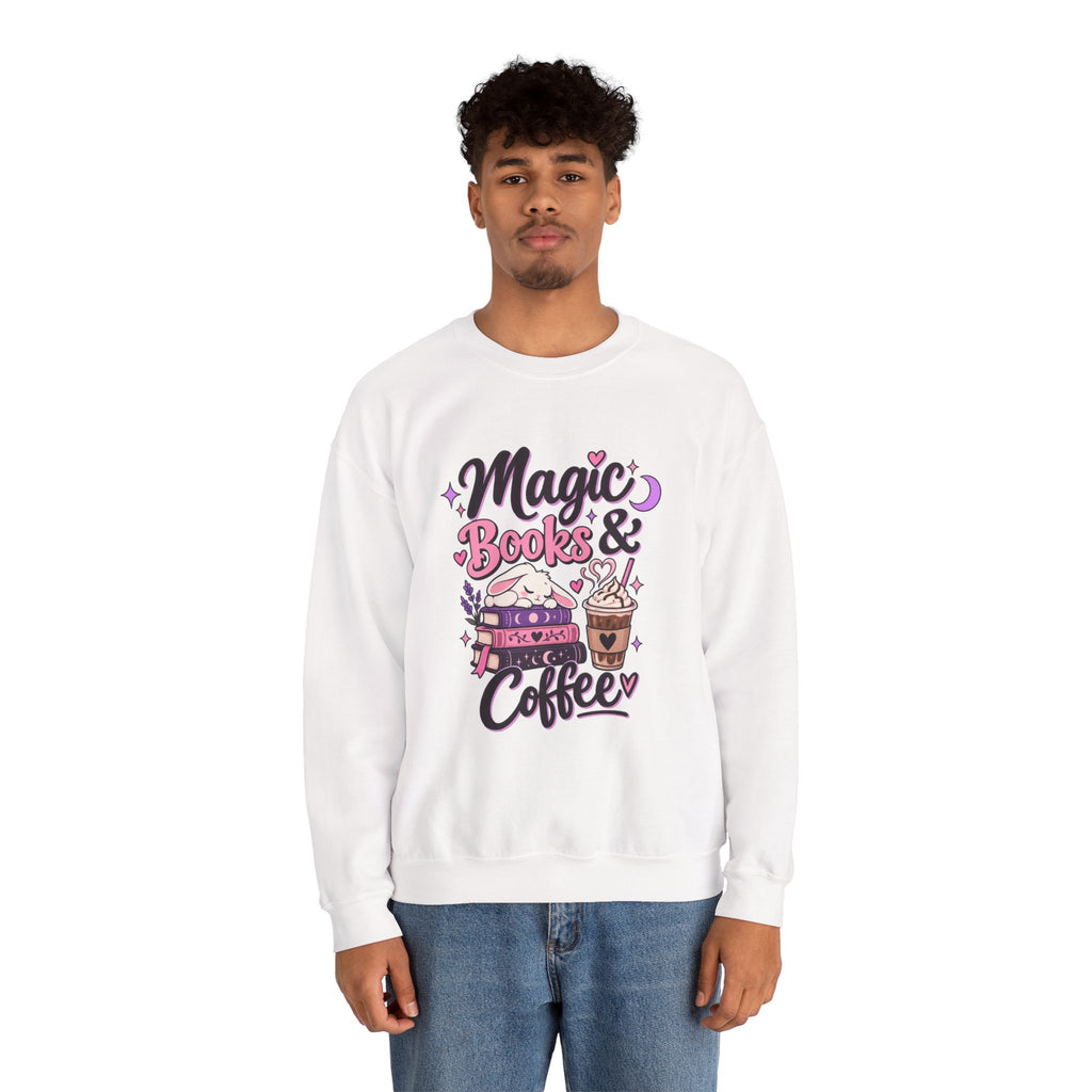 Sweatshirt — "Magic, Books & Coffee" Cozy Reading Crewneck