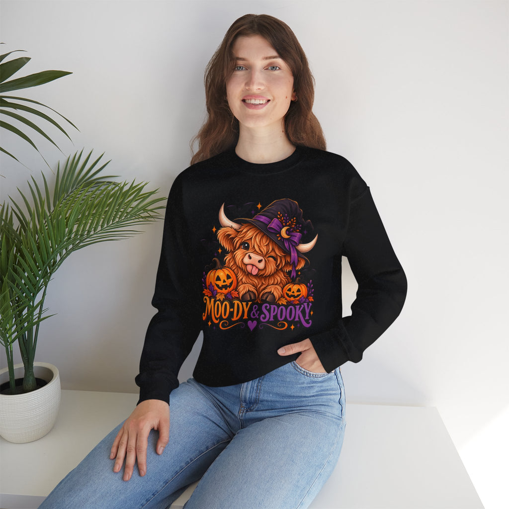 "Moo-dy & Spooky" Highland cow sweatshirt