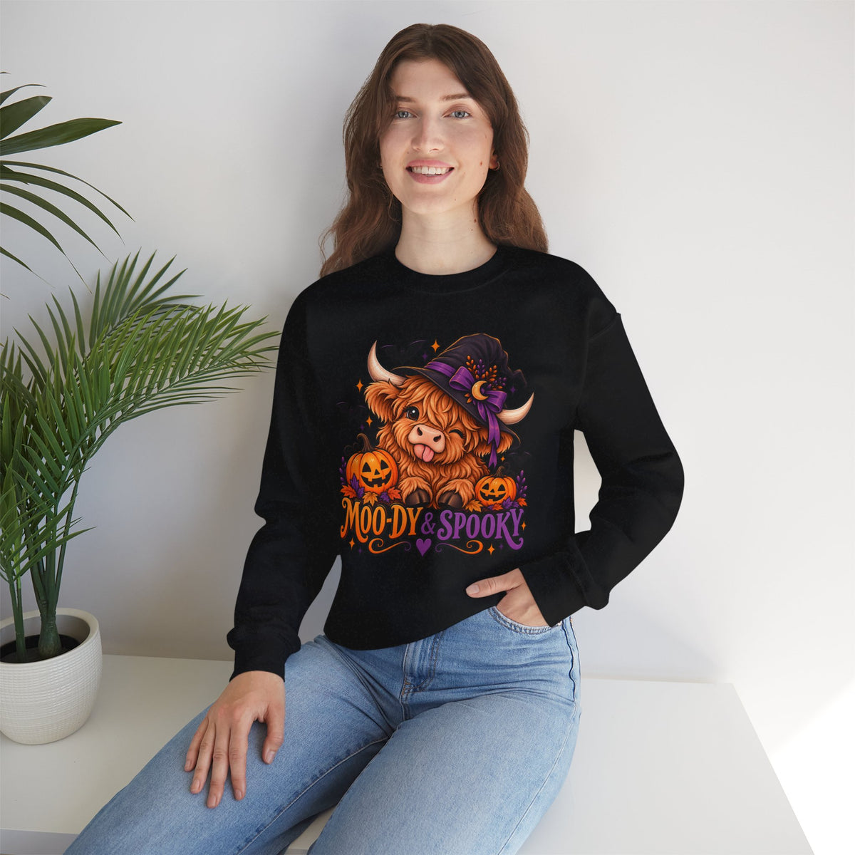 "Moo-dy & Spooky" Highland cow sweatshirt